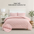 Luxurious Quilted Full/Queen Comforter Set, Super Soft & Embroidered, 3-Piece, Pink - Hypoallergenic Ultra-Fluffy Quilt for Winter - Default Title