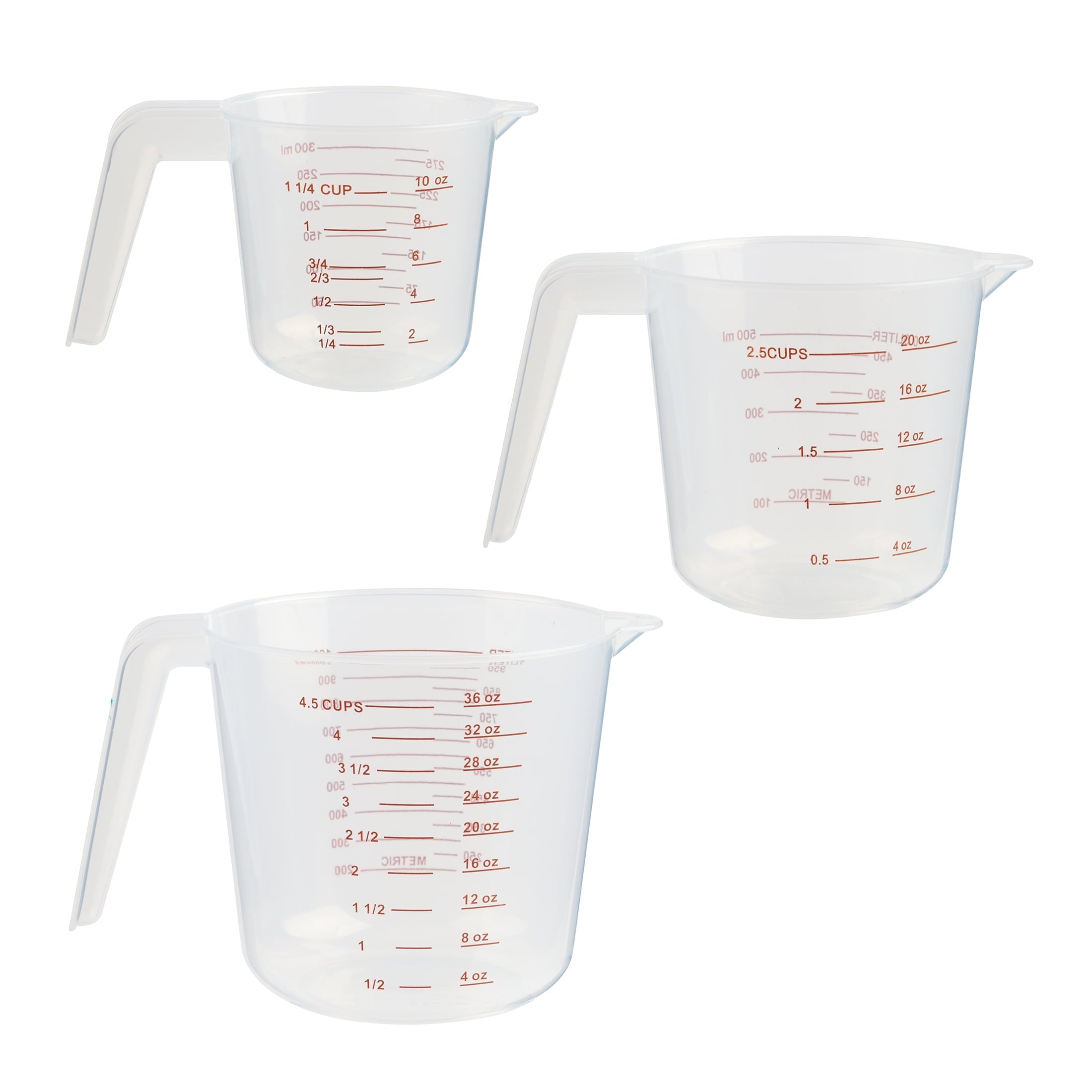 Multi-Functional 3-Piece Tapered Spout Nesting Plastic Measuring Cups Set, Clear - Premium Stainless Steel Garlic Presser & Peeler - Default Title