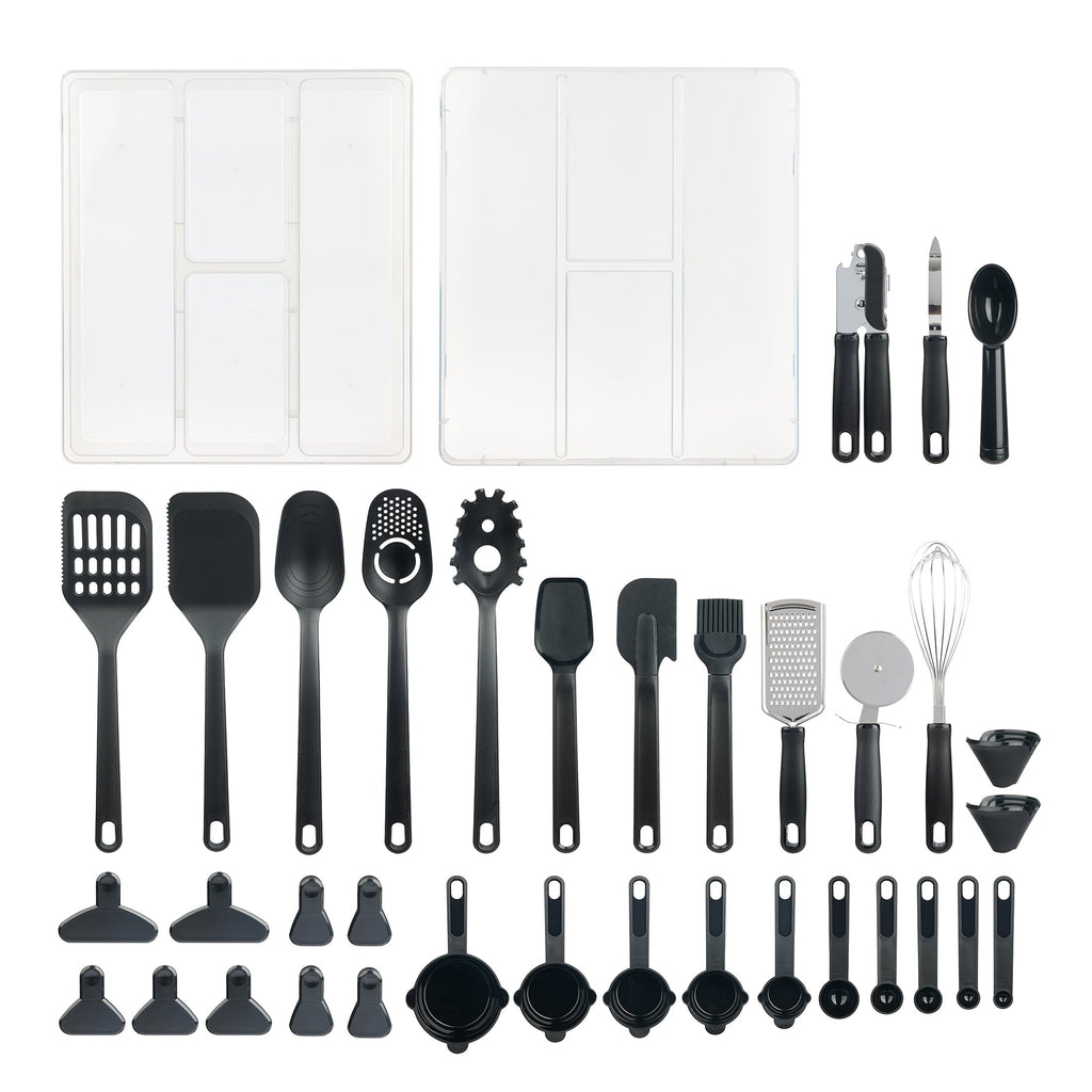 Durable Steel 36 Piece Kitchen Gadget Set with Kitchen Cooking Utensils, and Drawer Organizer, Black - Professional Kitchen Tool for Culinary Enthusiasts - Default Title