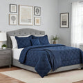 Heavyweight Warmth 5-Piece Reversible Comforter Set Navy Cross Stitch Bedding with Decor Pillow and Throw, Full/Queen - All-Season Down Alternative Comforter Insert - Default Title
