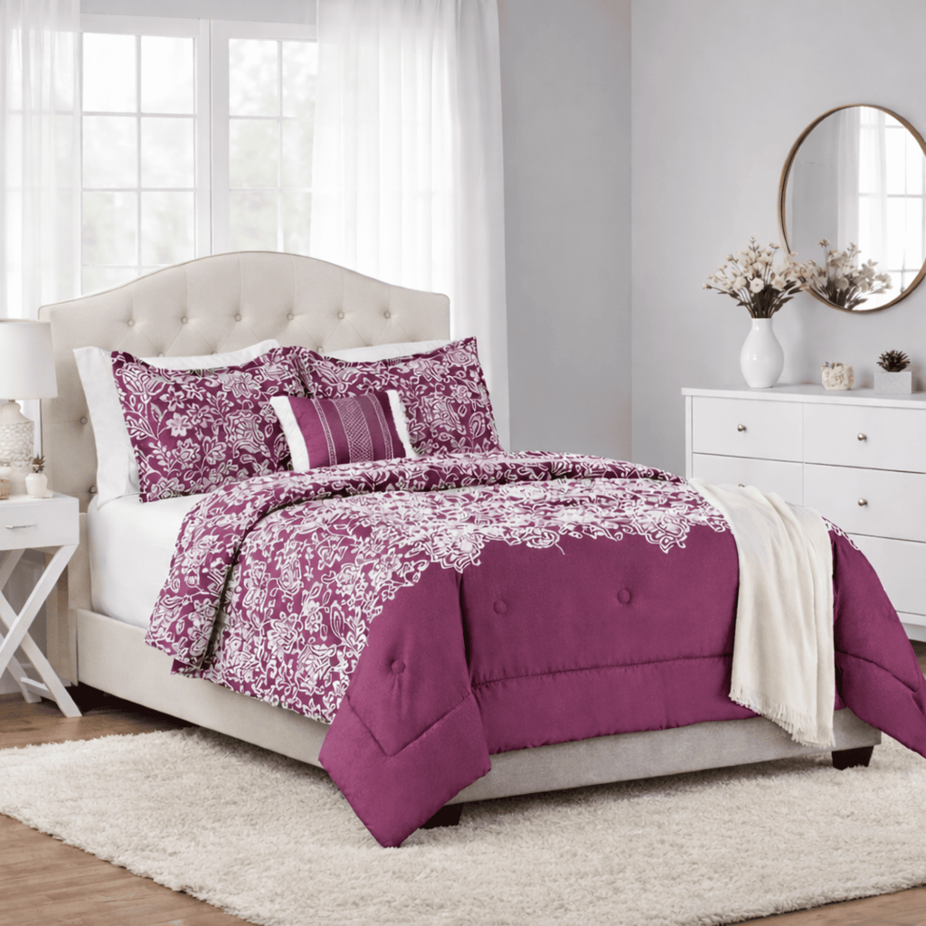 All-Season 5-Piece Jacquard Comforter Set with Decor Pillow and Throw Purple Flocking Embroidery Bedding Set, Full/Queen - Hypoallergenic Ultra-Fluffy Quilt for Winter - Default Title