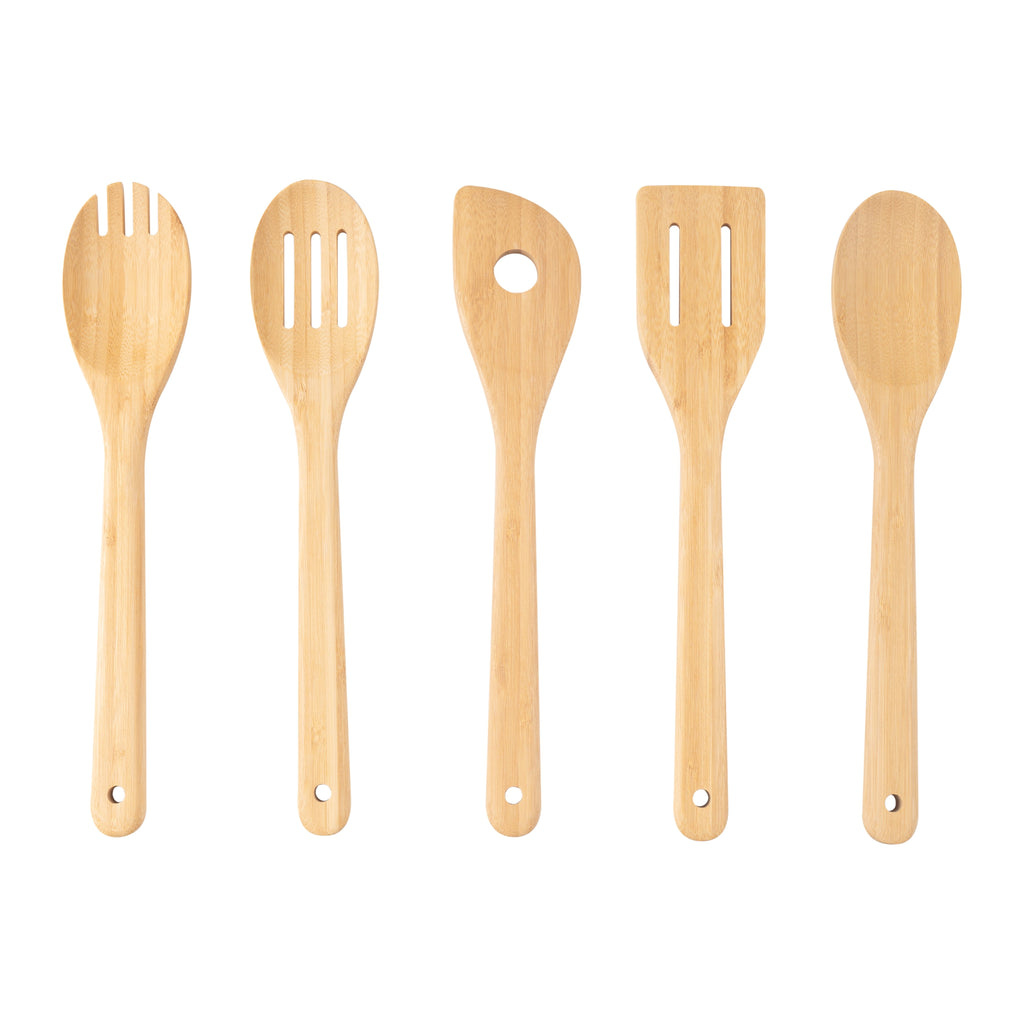 Seamless One-Piece 5pk Bamboo Spoons for Cooking, Kitchen Essential Tools Set - Durable Turner & Ladle Utensil Set for Home Chefs - Default Title