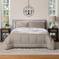 Luxurious Quilted All in One Reversible Comforter and Sheet Set- 7 Piece, Queen, Beige Palm - Hypoallergenic Ultra-Fluffy Quilt for Winter - Default Title