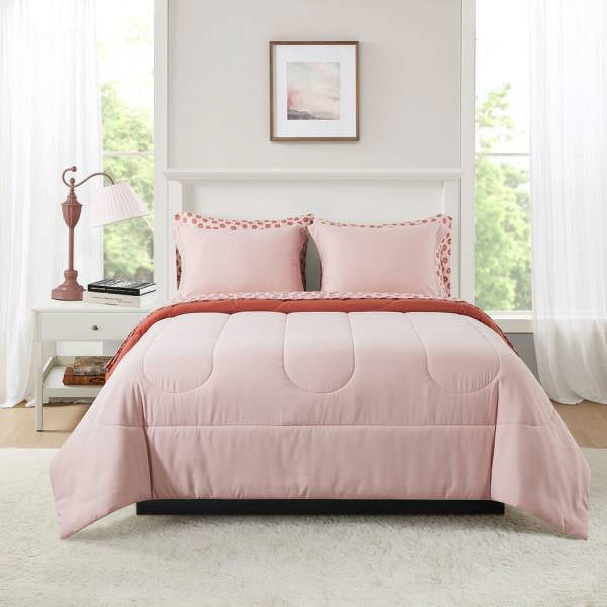 Luxurious Quilted 7-Piece Reversible Bed in a Bag Comforter Set with Sheets, Pink, Queen - Cloud-Like Soft Lightweight Bed Comforter - Default Title