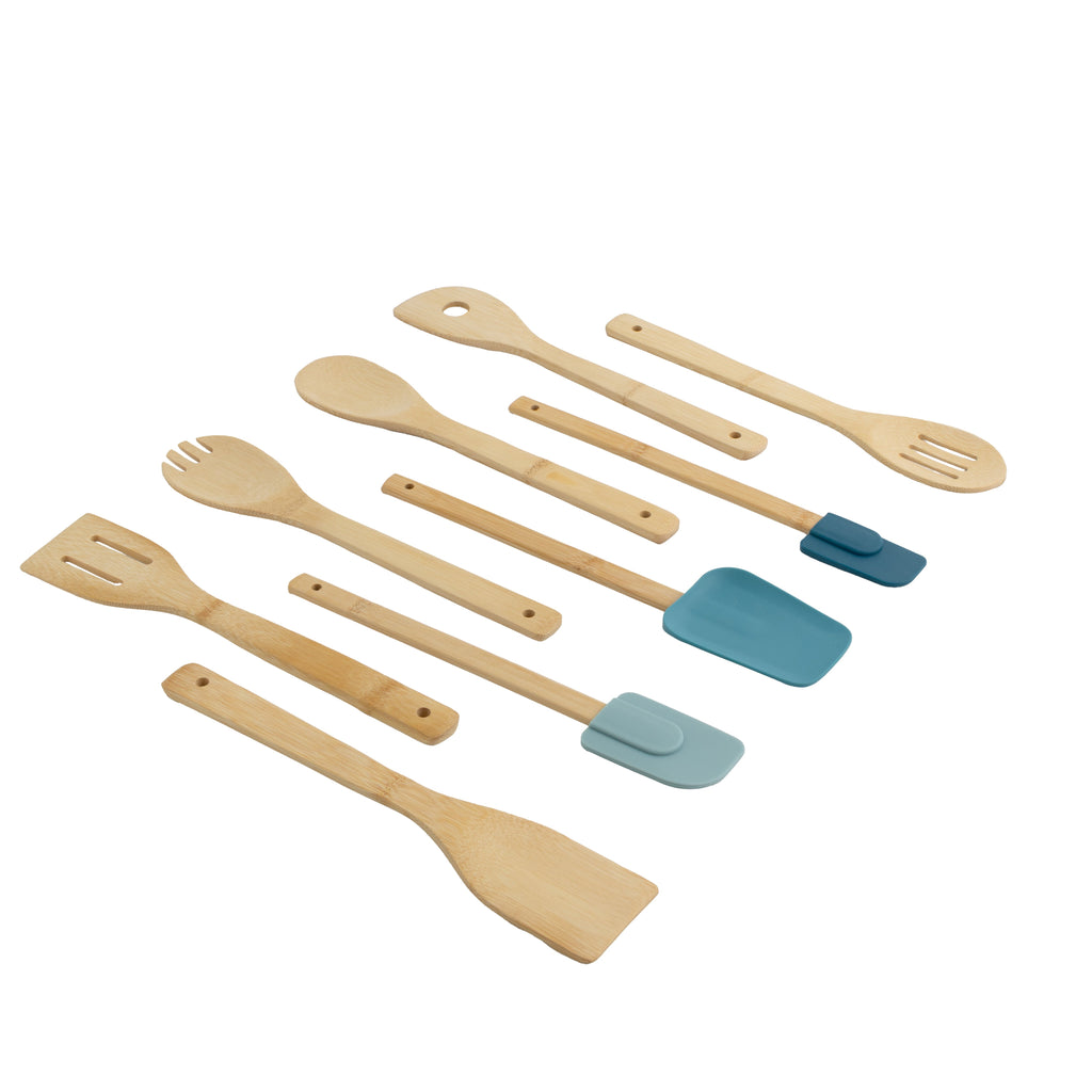 Heat-Resistant 9-Piece Bamboo Gadgets Kitchen and Cooking Utensil Sets, Blue - Durable Turner & Ladle Utensil Set for Home Chefs - Default Title
