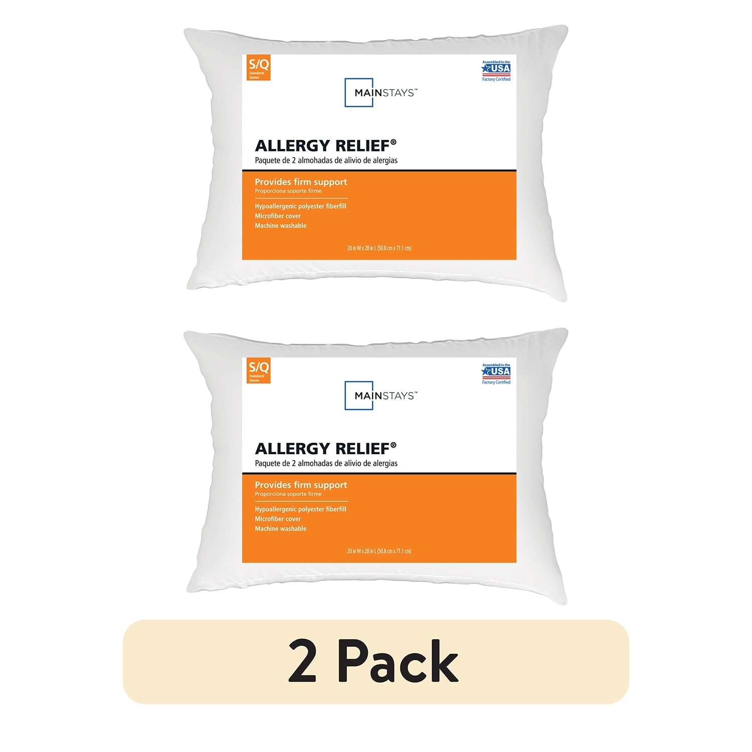 Decorative Plump Allergy Relief Bed Pillows, Standard/Queen - Firm Support, Back and Side Sleeper (2 Count) - Decorative Throw Pillow Cushion for Sofa & Bed - Default Title