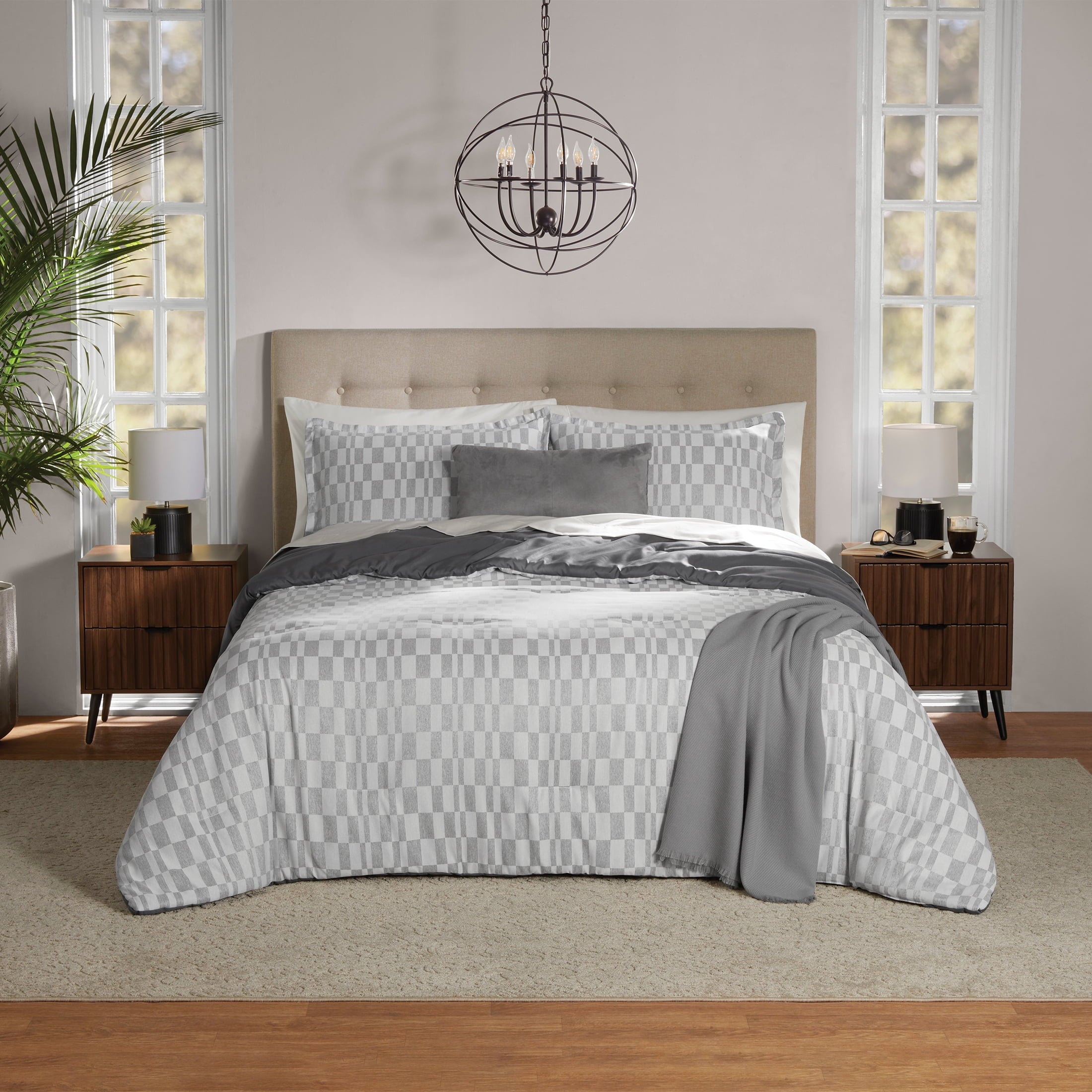 All-Season Full/Queen Comforter Set, All-Season, 5-Piece, Soft Silver Check - Cloud-Like Soft Lightweight Bed Comforter - Default Title