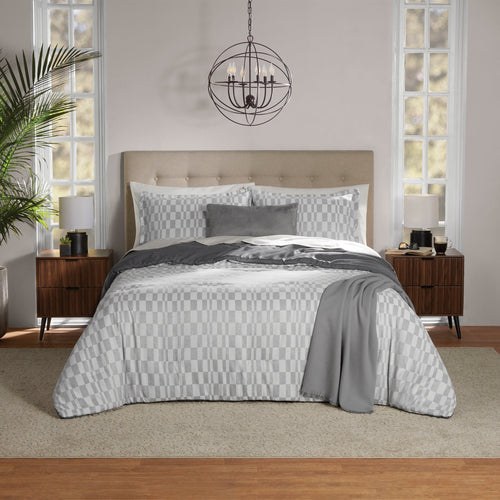 All-Season Full/Queen Comforter Set, All-Season, 5-Piece, Soft Silver Check - Cloud-Like Soft Lightweight Bed Comforter - Default Title