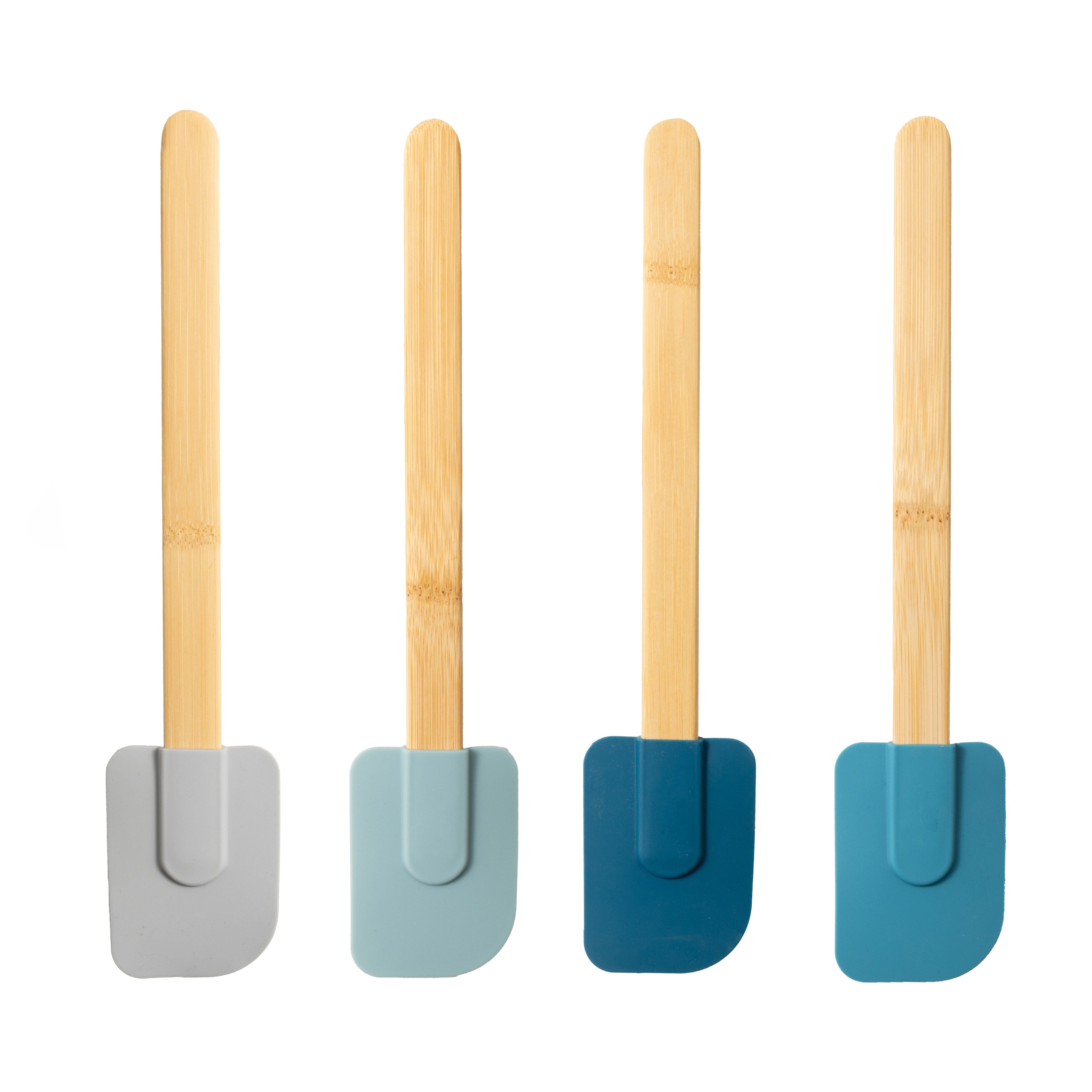 Non-Stick Safe Silicone Spatulas Set 4 with Bamboo Handles, Blue - Durable Turner & Ladle Utensil Set for Home Chefs - Default Title