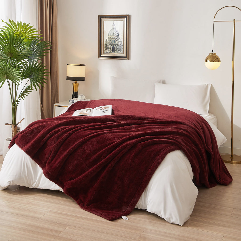 Lightweight Warm Cozy Faux Fur Super Soft luxury Blanket, Full/Queen, Luscious Merlot - Cozy Fleece Throw Blanket for Couch & Bed - Default Title