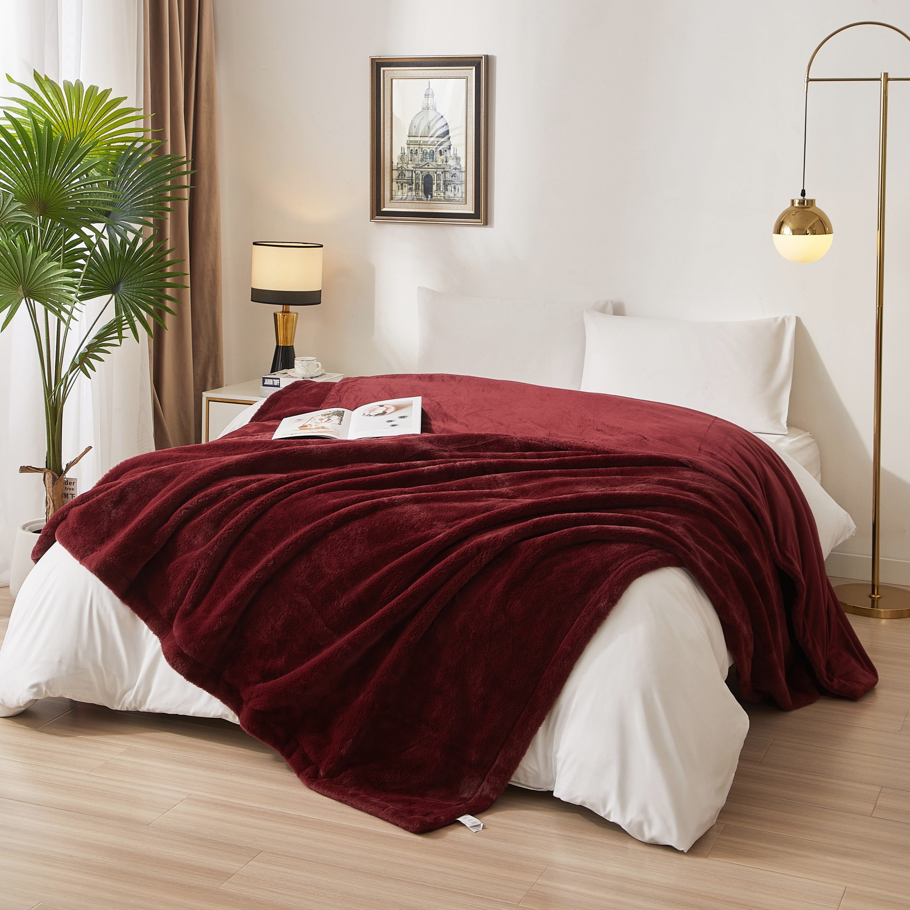 Lightweight Warm Cozy Faux Fur Super Soft luxury Blanket, Full/Queen, Luscious Merlot - Cozy Fleece Throw Blanket for Couch & Bed - Default Title