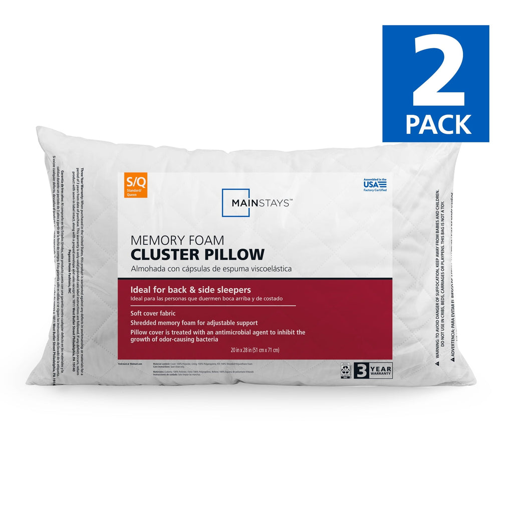 Hotel Collection Memory Foam Cluster Bed Pillow, Standard Queen, 2 Pack - Ergonomic Memory Foam Pillow for Neck Pain Support - Default Title