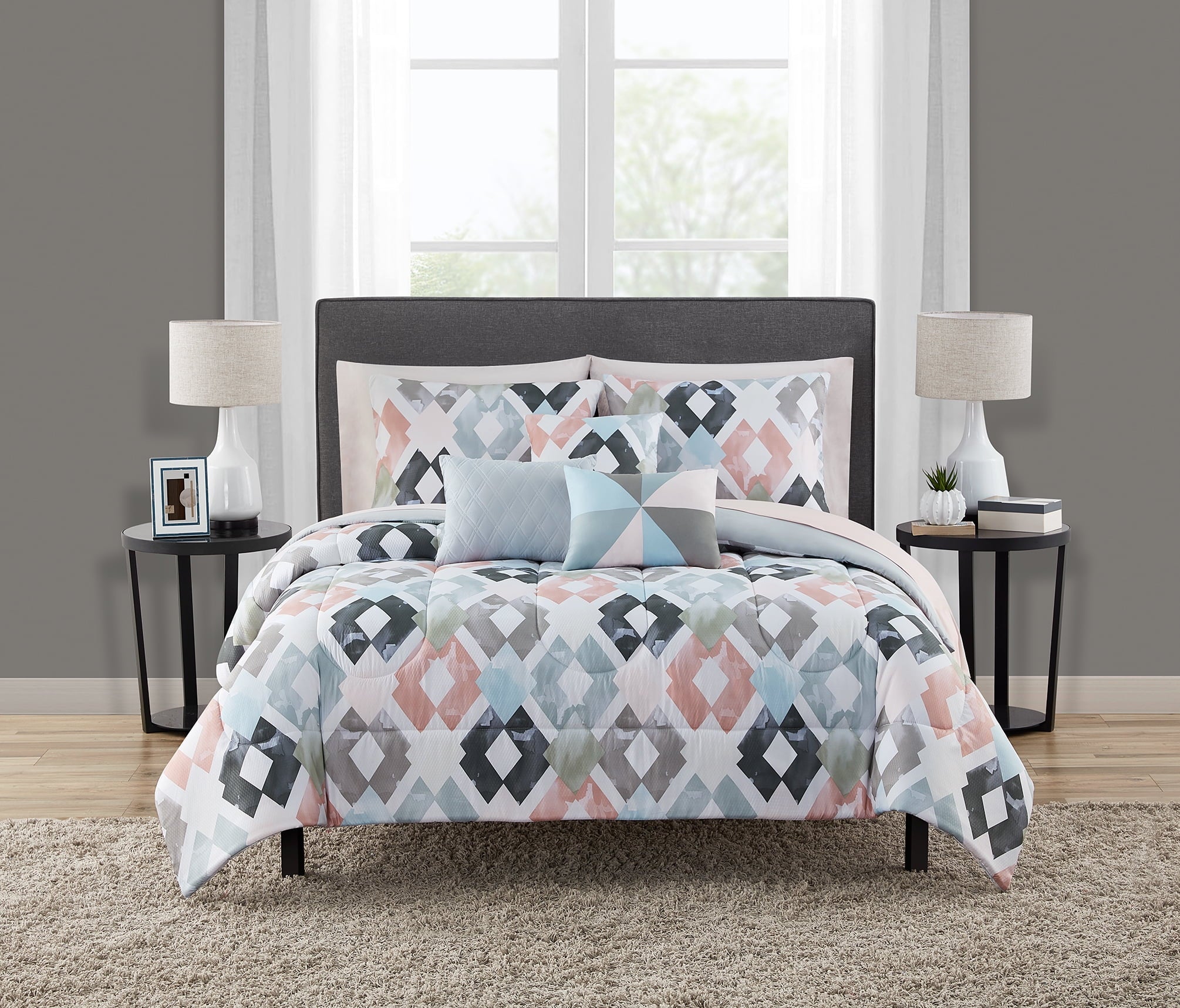 Fluffy Down Alternative Reversible Marble Diamond 8-Piece Bed in a Bag Bedding Set, Twin/Twin XL - Hypoallergenic Ultra-Fluffy Quilt for Winter - Default Title
