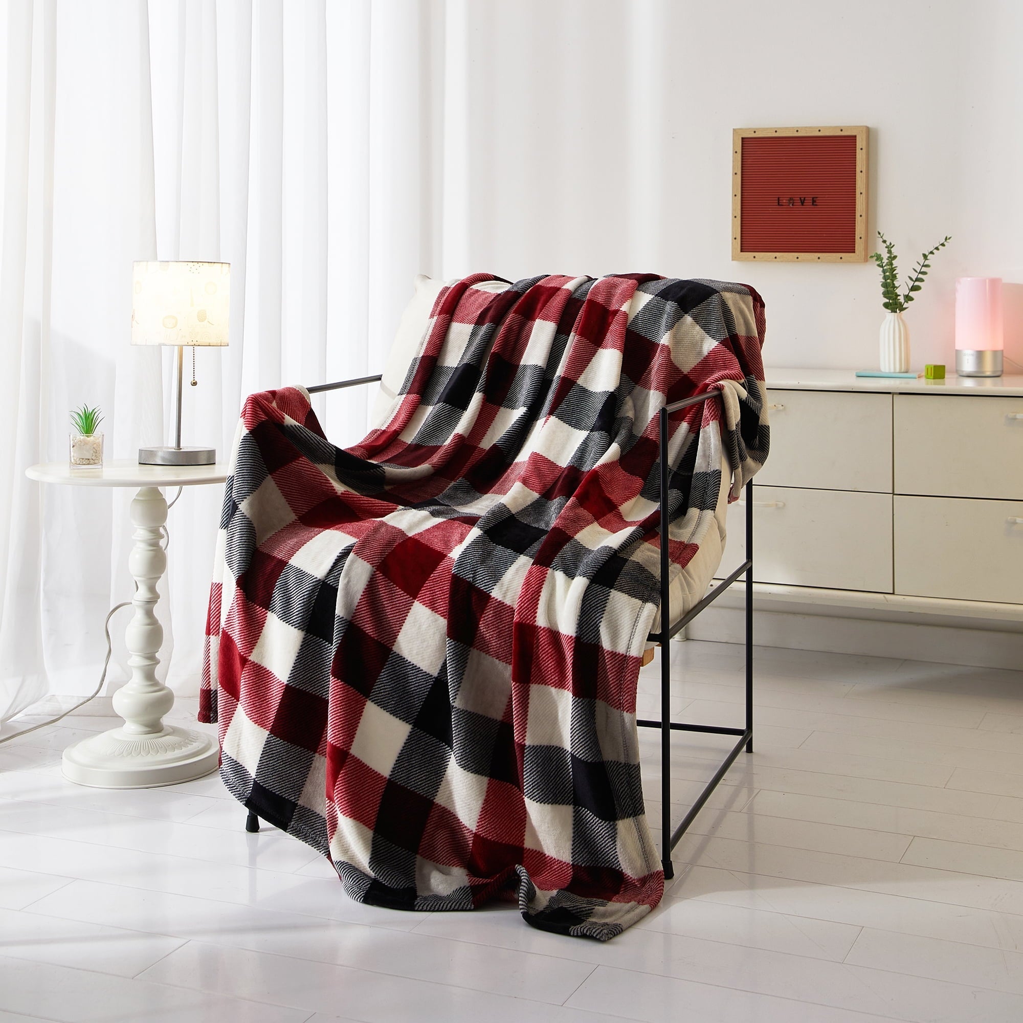 Lightweight Warm Cozy Plush Throw Blanket, Red Plaid 50" x 60" All Ages - Luxury Knitted Decorative Throw Blanket with Fringes - Default Title