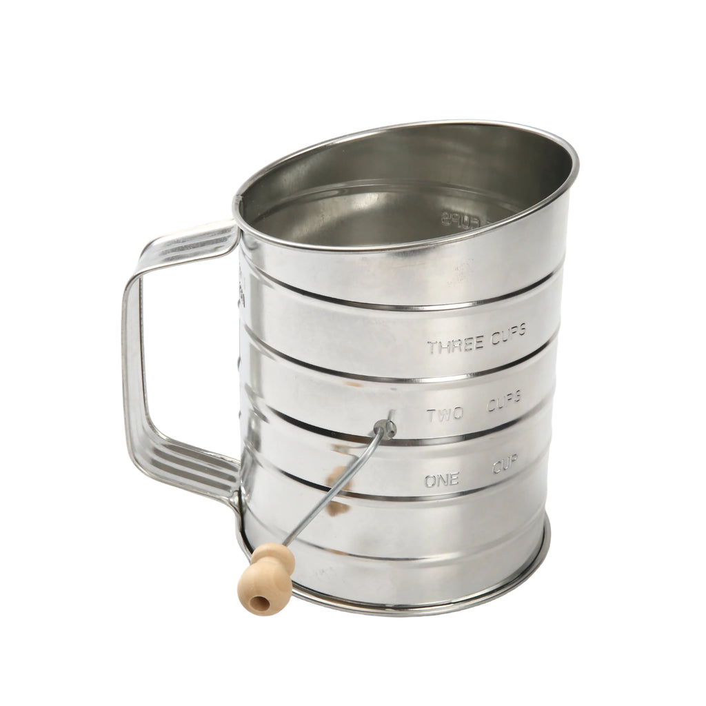 Premium Kitchen Stainless Steel 3 Cup Flour Hand-Crank Sifter with Beechwood Handle Silver - Innovative Kitchen Helper for Modern Cooking - Default Title