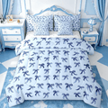 Luxurious Quilted Cute Bowknot Twin Bedding Sets 7-Piece,Girls Ribbon Bow Bedding Comforter Set,Dreamy Blue Sheet Sets For Girls,Super ... - Cloud-Like Soft Lightweight Bed Comforter - Default Title