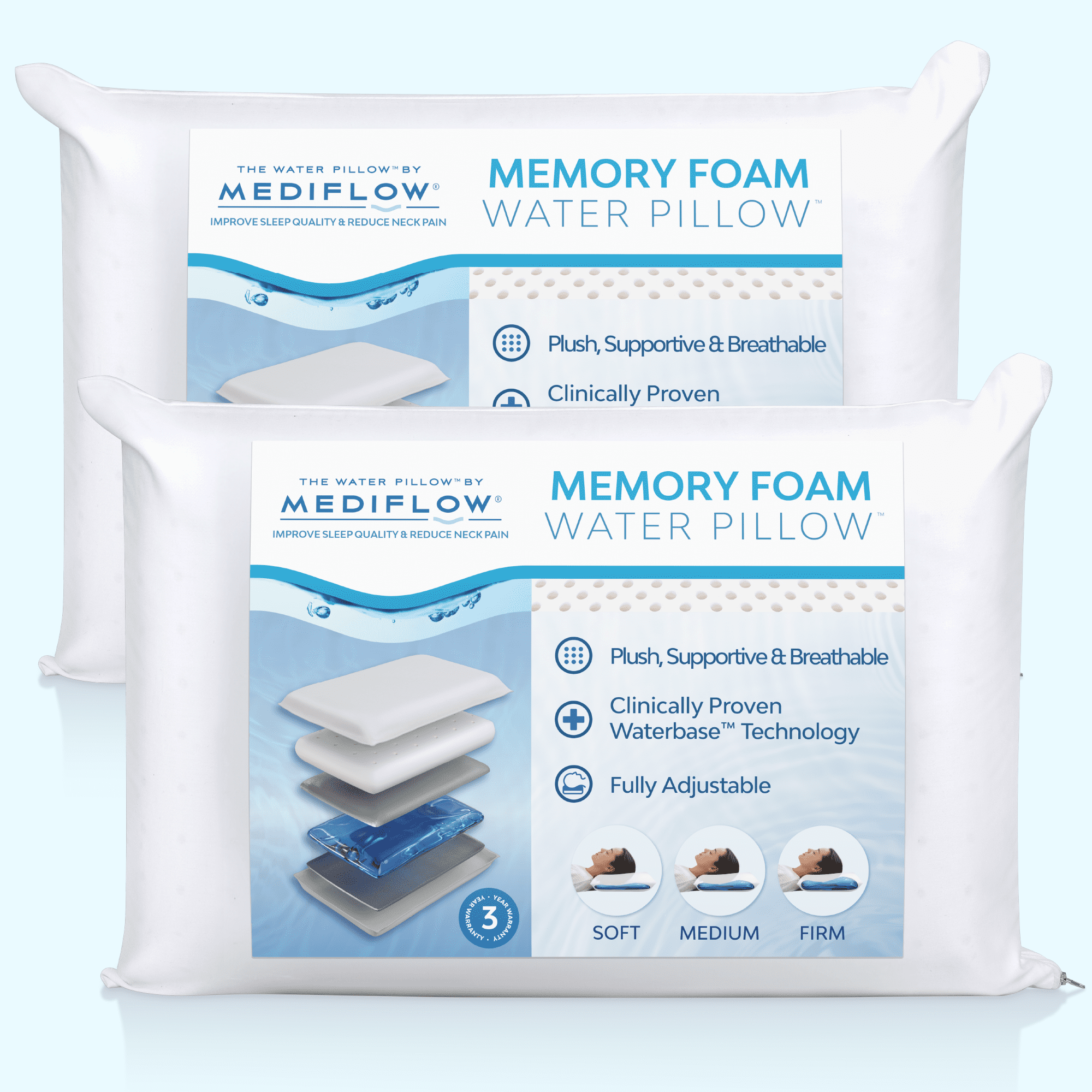 Decorative Plump Memory Foam Water Pillow - Adjustable Pillow for Neck Pain Relief, Pillow for Side, Back, and Stomach Sleepers, The O... - Ergonomic Memory Foam Pillow for Neck Pain Support - Default Title