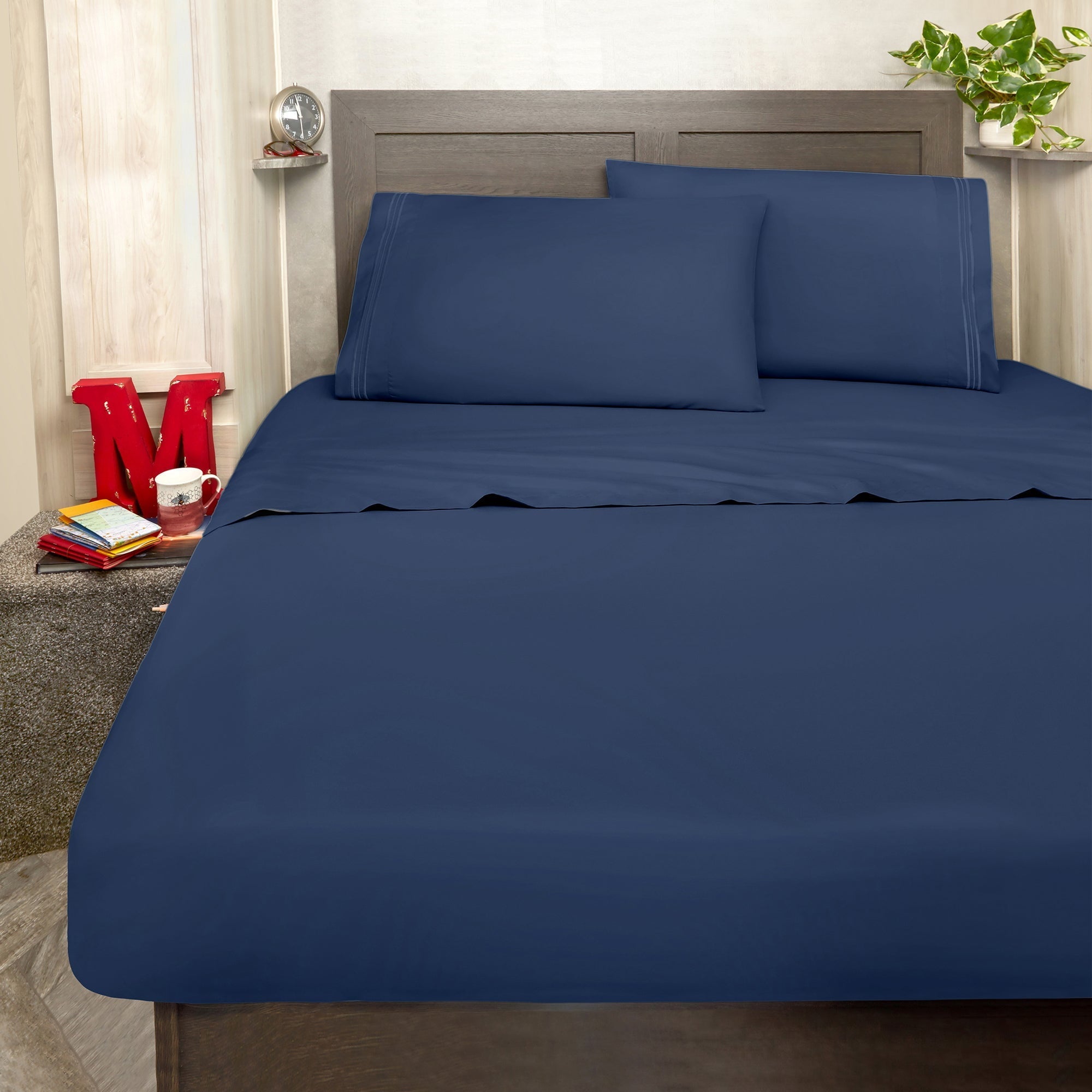 Breathable Luxury RV Sheets Queen Size Bed Set, Microfiber RV Bunk Bed Sheets, Short Queen, Navy Blue - Breathable Egyptian Cotton Flat & Fitted Sheets - Default Title