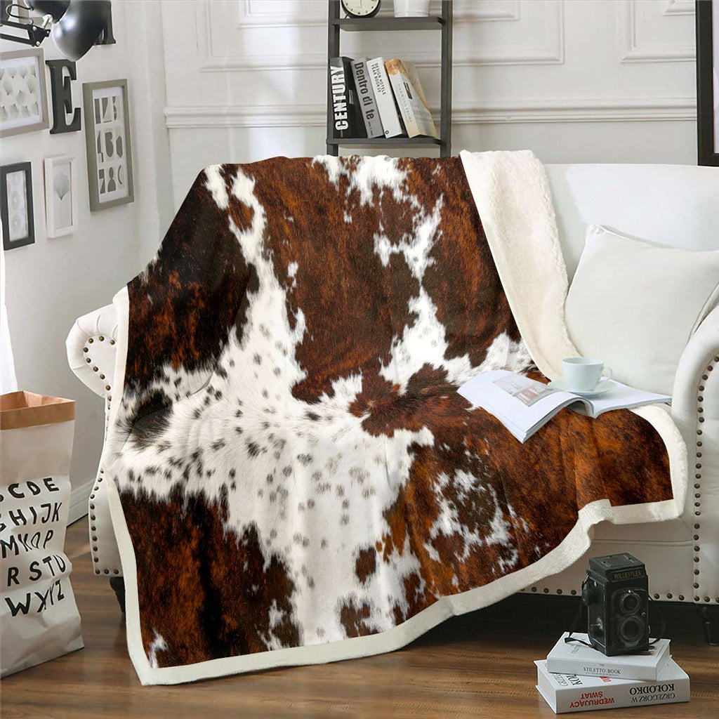 Cozy Fleece Milk Cow Print Throw Blanket for Bed Chair,Black Brown Cowhide Fleece Blanket 50"x60",Farmhouse Rustic Animal Skin We... - Lightweight Plush Warm Blanket for All Seasons - Default Title