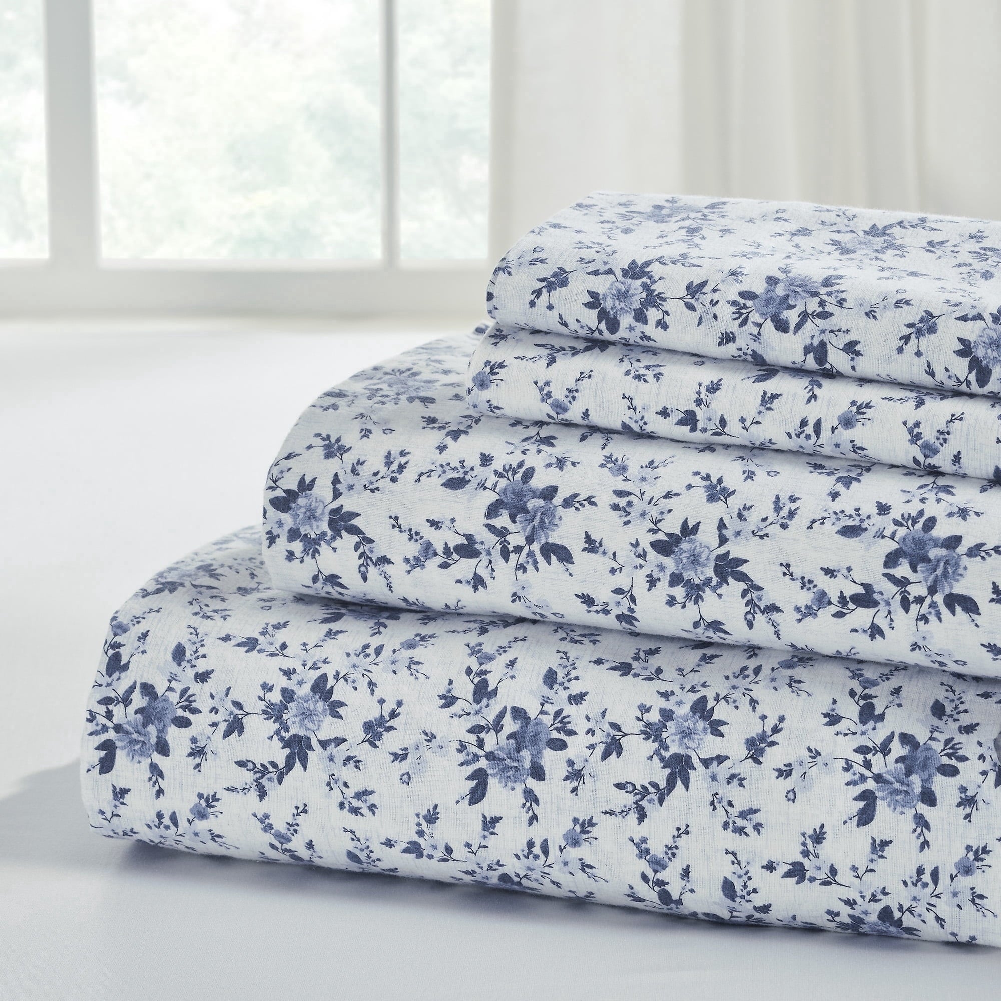 Wrinkle-Resistant 3-Piece Brittany Printed Cotton Flannel Adult Bed Sheet Set, Twin - Premium Ultra-Soft Pillowcase Pair for Sleeping - Default Title