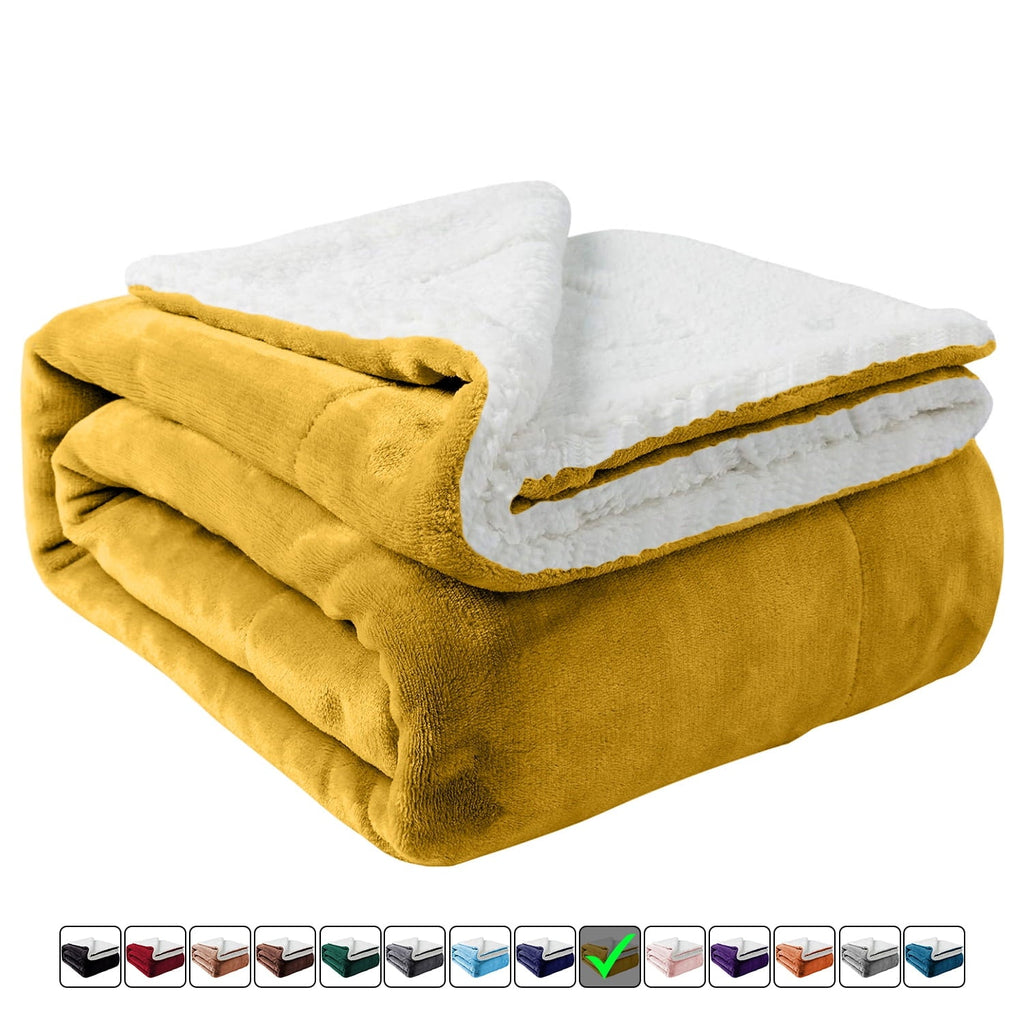 Reversible Sherpa Moonlight20015 Sherpa Blanket Fluffy Plush Couch & Travel Blanket Reversible Throw Size Ochre Color - Luxury Knitted Decorative Throw Blanket with Fringes - Default Title