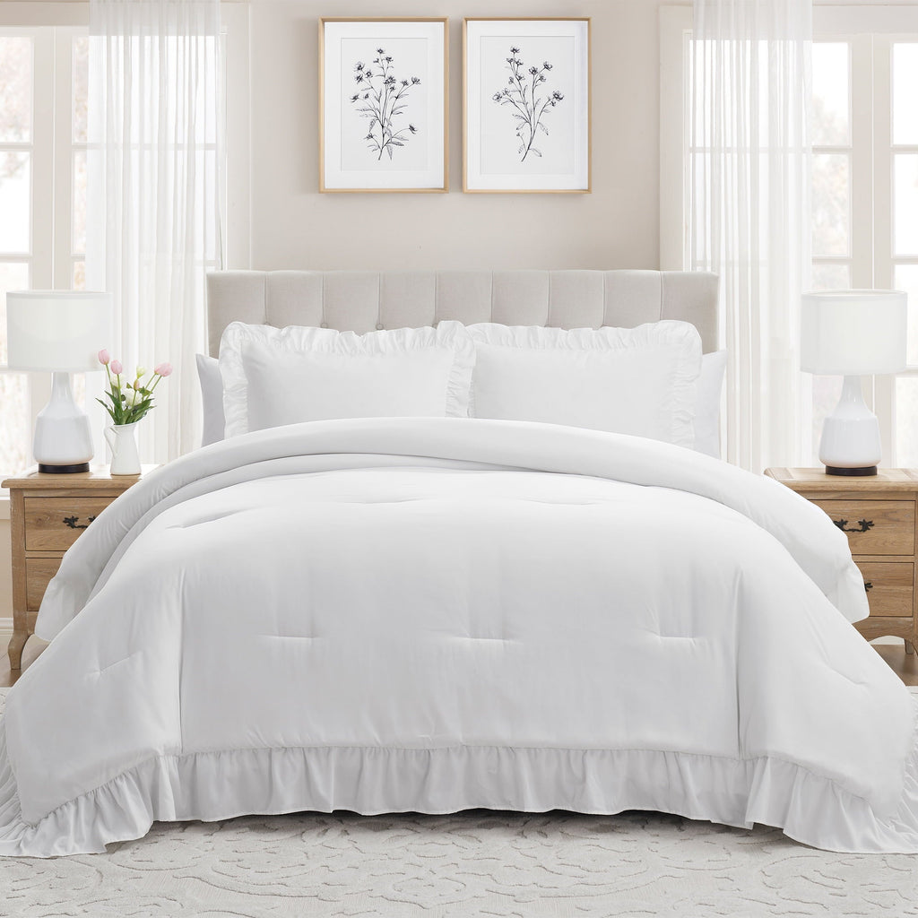 Hypoallergenic Cloud Full/Queen Comforter Set, All-Season, 3-Piece, White Ruffle - All-Season Down Alternative Comforter Insert - Default Title