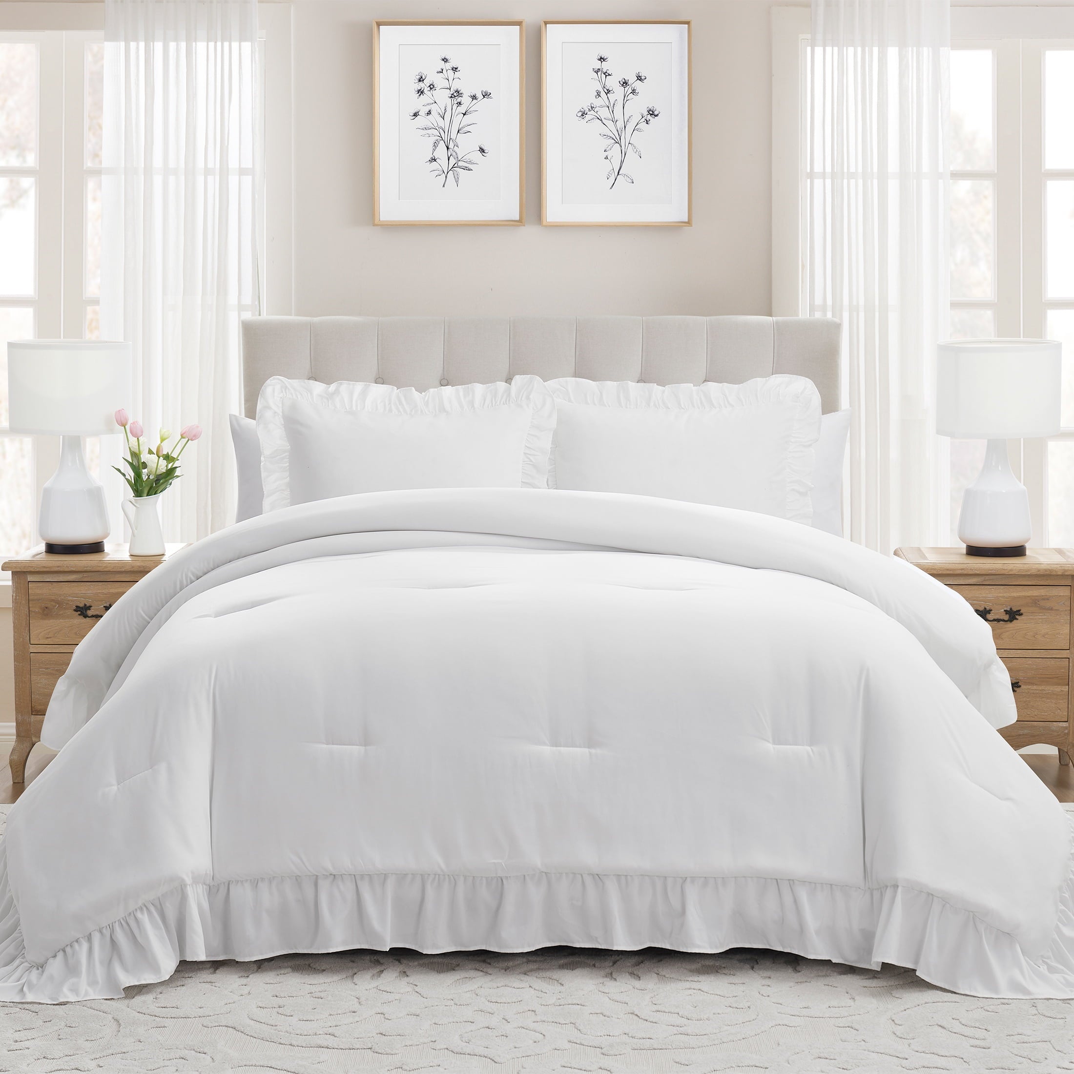 Hypoallergenic Cloud Full/Queen Comforter Set, All-Season, 3-Piece, White Ruffle - All-Season Down Alternative Comforter Insert - Default Title