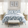 All-Season Veronica 3-Piece Blue Floral Cotton Slub Comforter Set, King - Luxurious Quilted Duvet Cover Set - Default Title