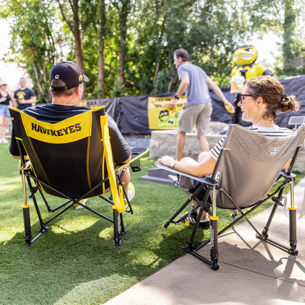 Luxury Camp College Comfort Pro Rocker - Iowa Hawkeyes - Choice 249 - Freestyle Rocker Portable Outdoor Folding Chair Detail