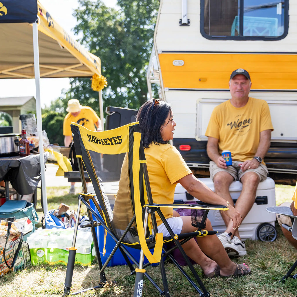 Luxury Camp College Comfort Pro Rocker - Iowa Hawkeyes - Choice 249 - Freestyle Rocker Portable Outdoor Folding Chair Detail