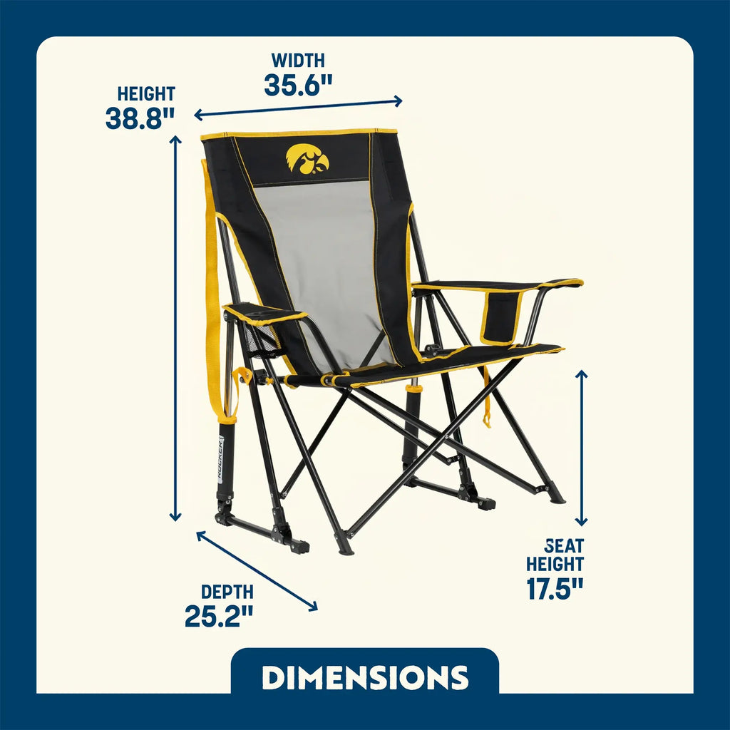 Luxury Camp College Comfort Pro Rocker - Iowa Hawkeyes - Choice 249 - Freestyle Rocker Portable Outdoor Folding Chair Detail