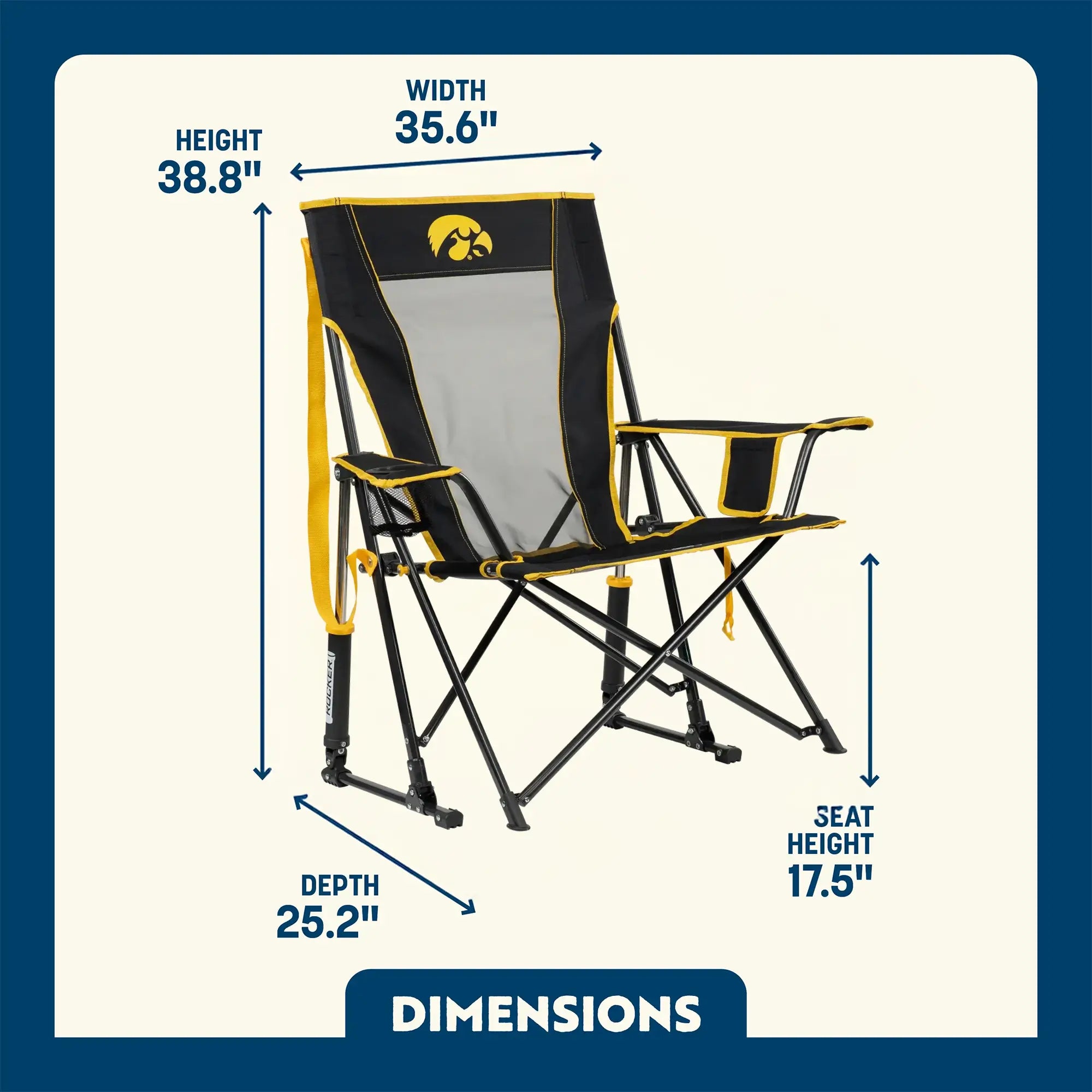 Luxury Camp College Comfort Pro Rocker - Iowa Hawkeyes - Choice 249 - Freestyle Rocker Portable Outdoor Folding Chair Detail