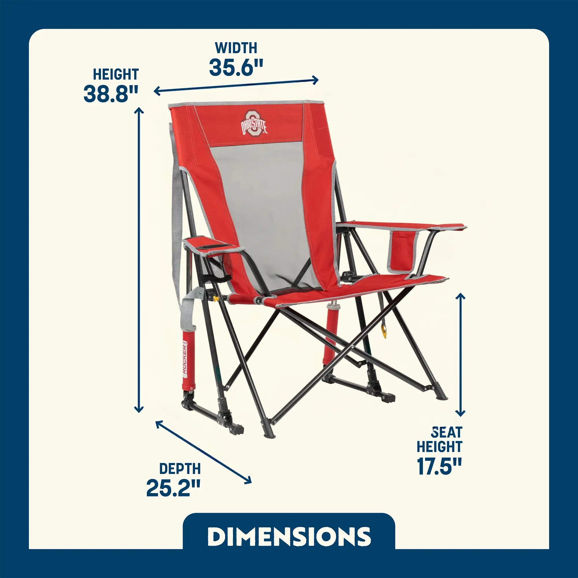 Premium All-Weather College Comfort Pro Rocker - Ohio State Buckeyes - Choice 676 - Patented Spring-Action Rocking Chair for Camping Detail