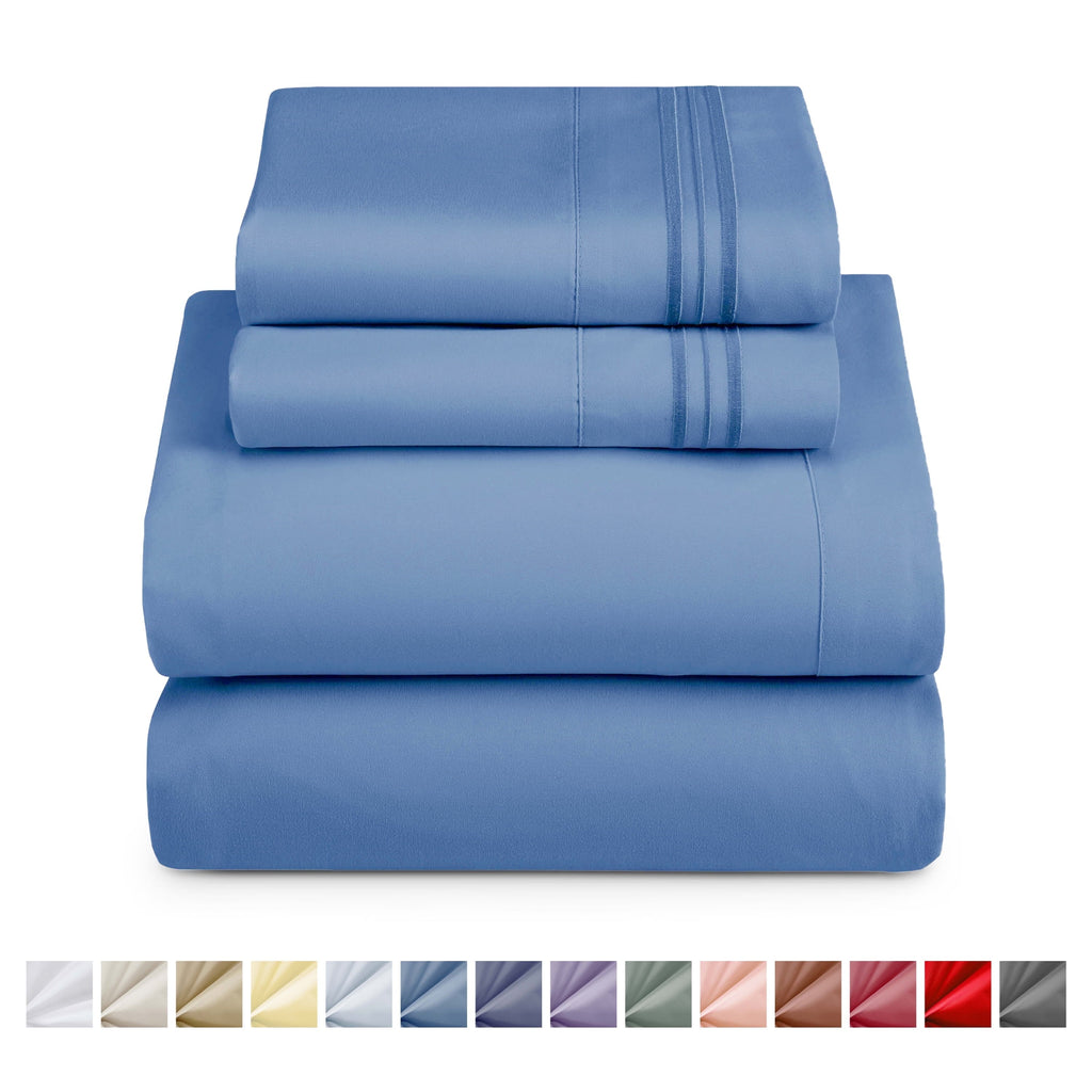Breathable Luxury Split King Sheet Sets, Deep Pocket 5 Piece, Luxury Soft Microfiber Bed Sheet Sets, BLUE HEAVEN - Premium Ultra-Soft Pillowcase Pair for Sleeping - Default Title