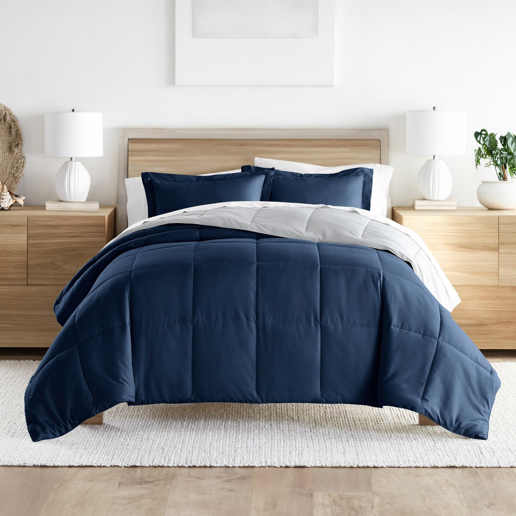 All-Season 2-Piece Navy & Gray Reversible Down Alternative Comforter Set, Twin/Twin XL - Luxurious Quilted Duvet Cover Set - Default Title