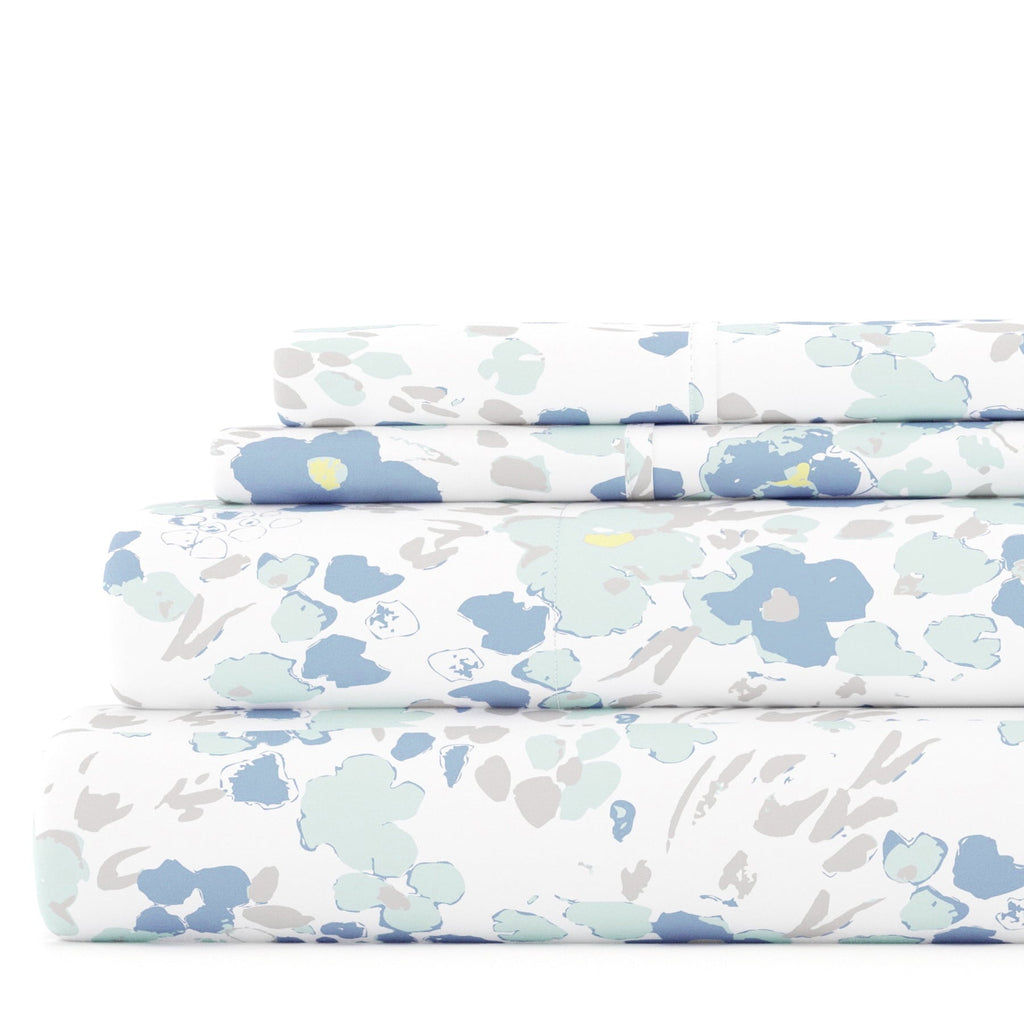 Ultra-Soft 4 Piece Pattern Microfiber Bed Sheets Set, Light Blue Violets, Full - Luxury Bed Sheet Set with Deep Pockets - Default Title