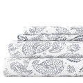 Cooling Sateen 4 Piece Pattern Microfiber Bed Sheets Set, Navy Coarse Paisley, Full - Breathable Egyptian Cotton Flat & Fitted Sheets - Default Title