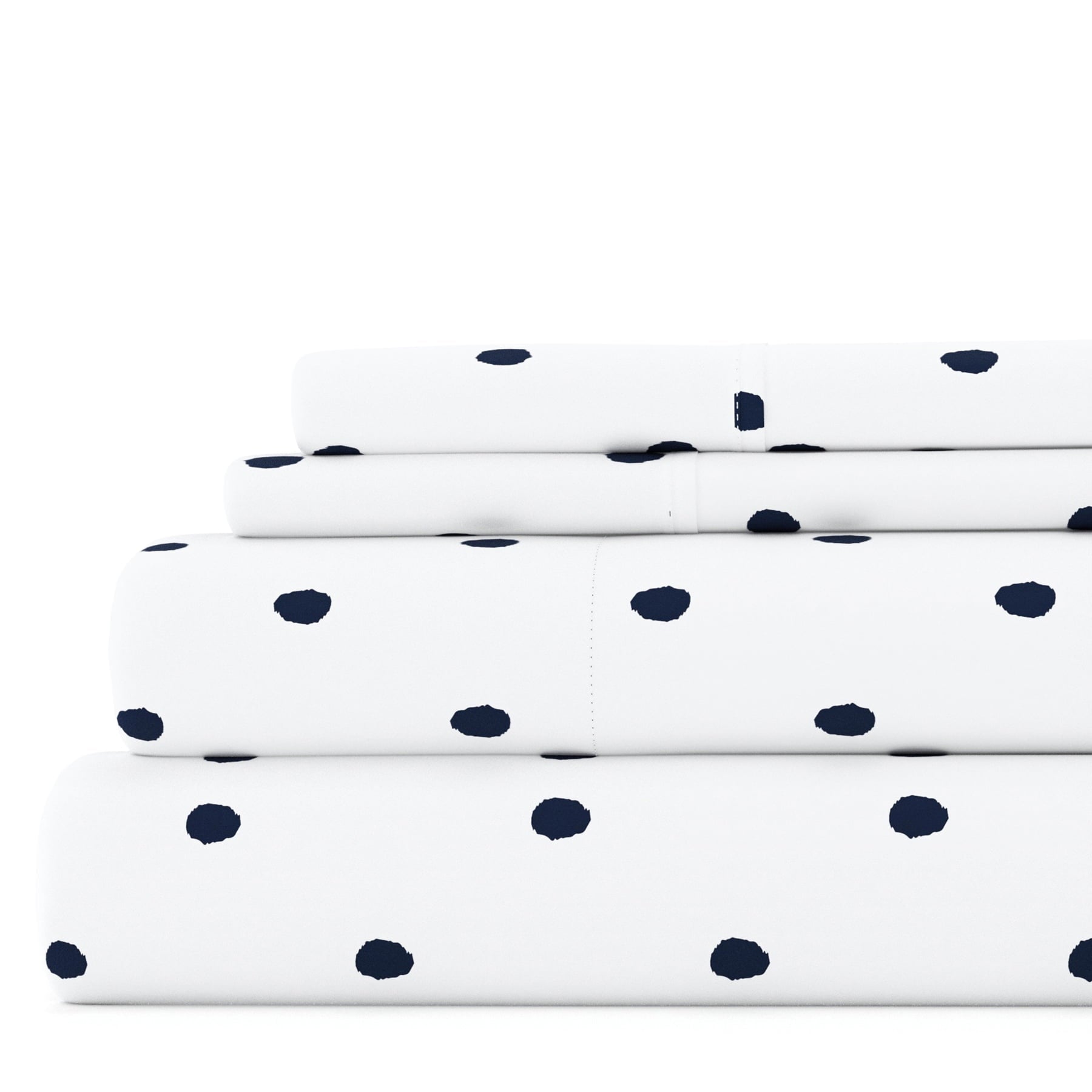 Premium Egyptian Cotton 4 Piece Pattern Microfiber Bed Sheets Set, Navy Dots, California King - Luxury Bed Sheet Set with Deep Pockets - Default Title