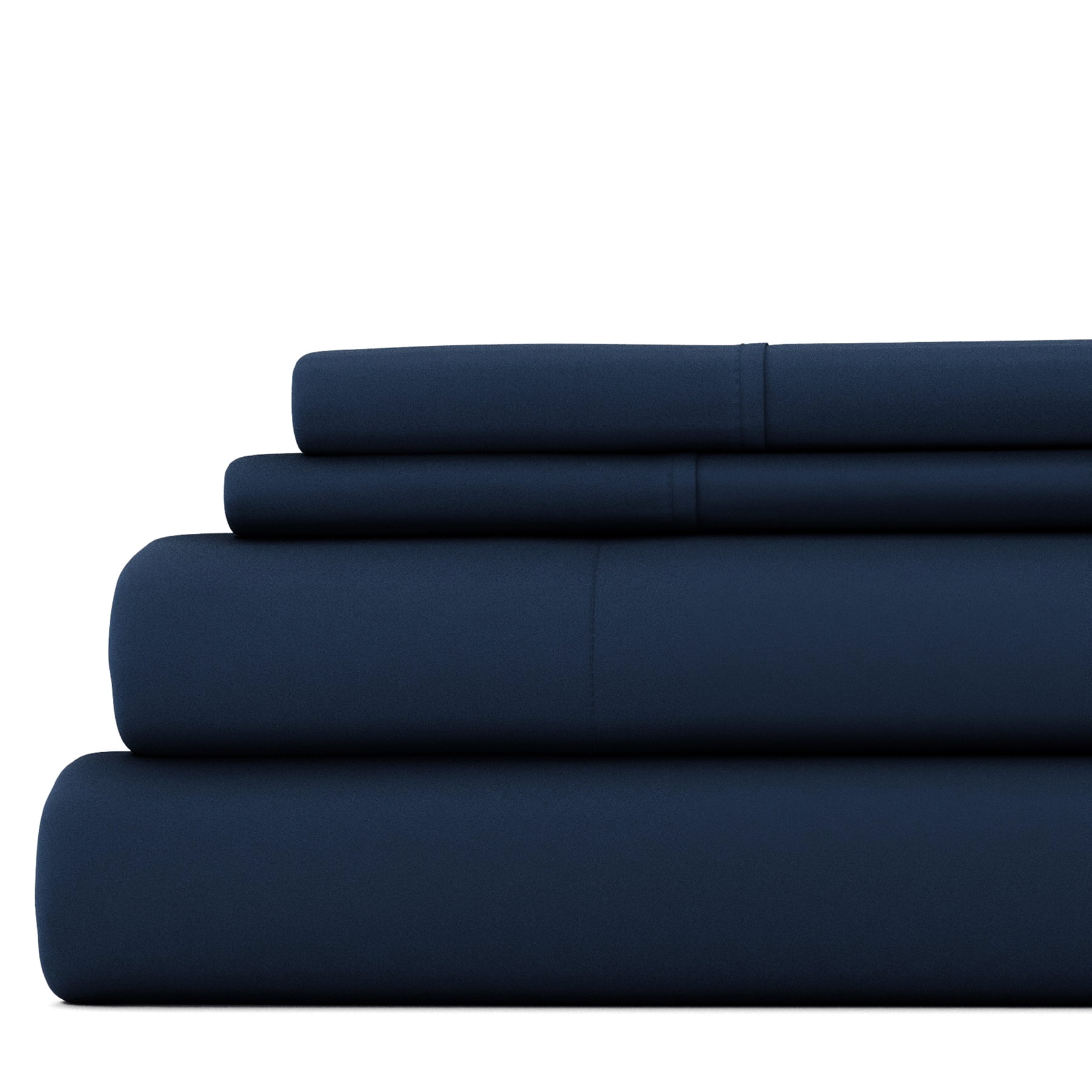 Breathable Luxury 4 Piece Solid Microfiber Bed Sheet Set, Navy, Queen - Breathable Egyptian Cotton Flat & Fitted Sheets - Default Title