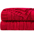Reversible Sherpa 100% Cotton Cable Knit Throw, Super Soft Warm Knitted Blanket Home Decor, 51"x67", Red - Super Soft Reversible Sherpa Flannel Blanket - Default Title