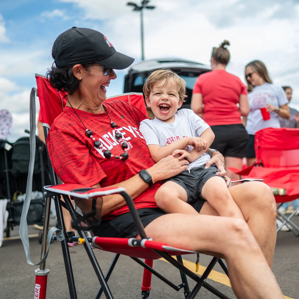 Premium All-Weather College Comfort Pro Rocker - Ohio State Buckeyes - Choice 676 - Patented Spring-Action Rocking Chair for Camping Detail