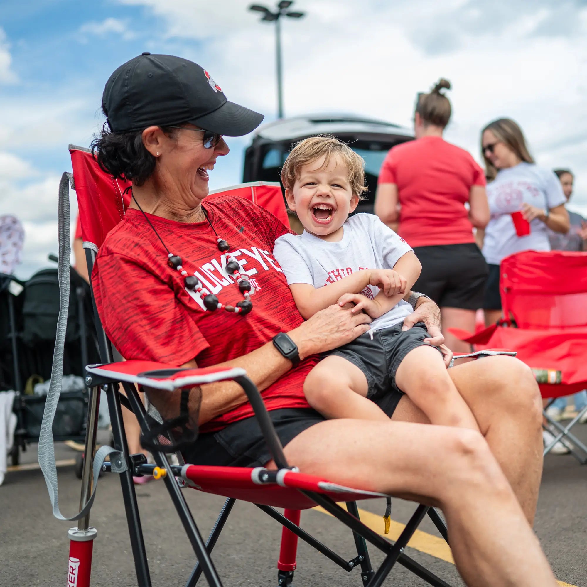 Premium All-Weather College Comfort Pro Rocker - Ohio State Buckeyes - Choice 676 - Patented Spring-Action Rocking Chair for Camping Detail