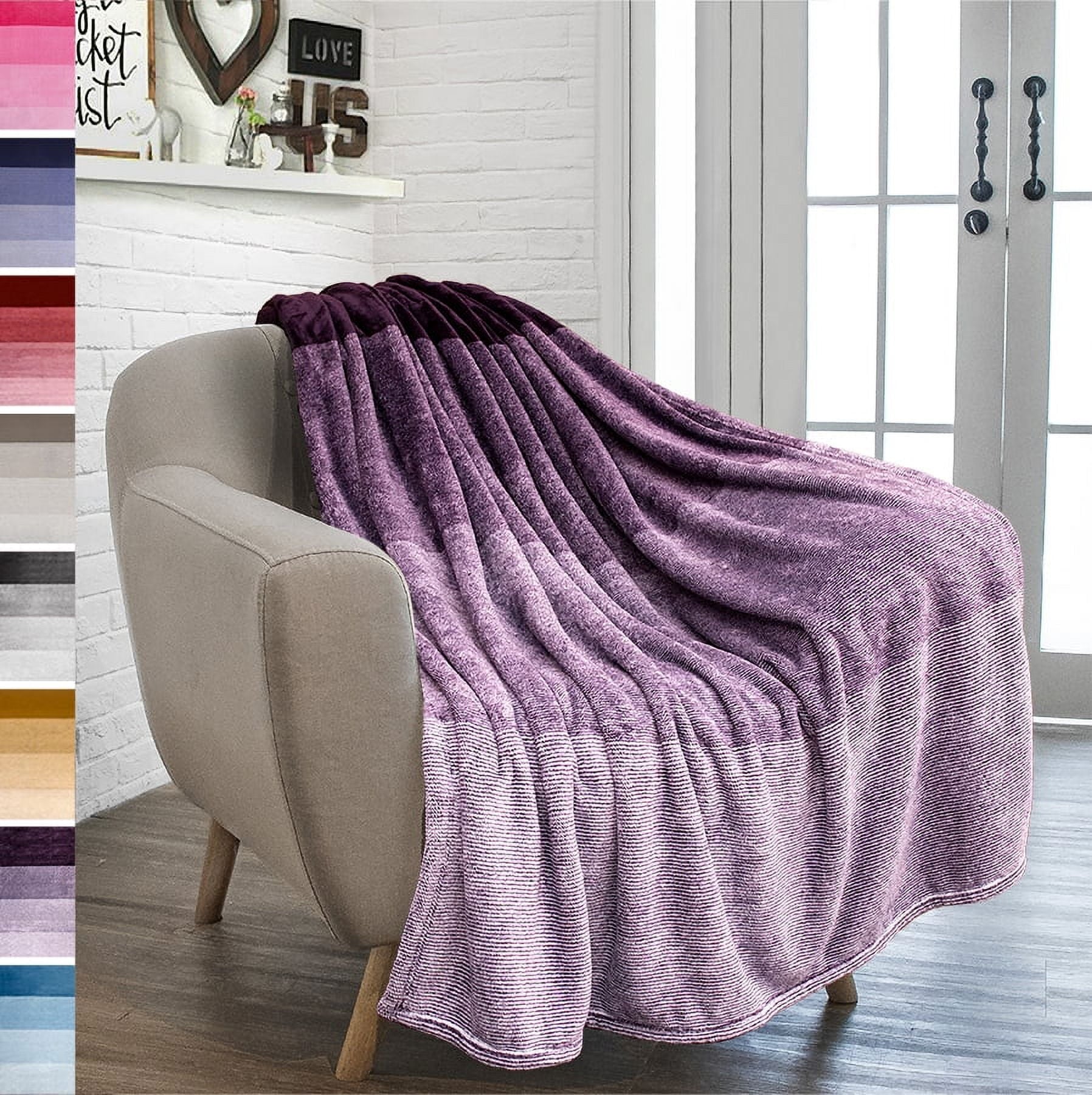 Reversible Sherpa Flannel Fleece Ombre Throw Blanket for Couch | Super Soft Cozy Microfiber Couch Blanket | Gradient Decorative Accent ... - Cozy Fleece Throw Blanket for Couch & Bed - Default Title
