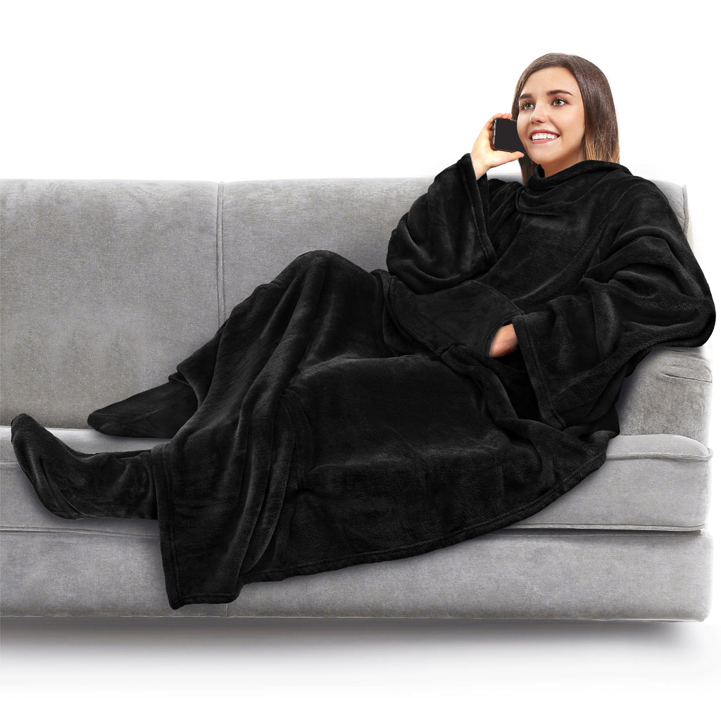 Reversible Sherpa Fleece Blanket with Sleeves, Foot Pockets for Women Men Adults, Plush Wearable Blanket Throw Wrap, Warm Snuggle Blank... - Super Soft Reversible Sherpa Flannel Blanket - Default Title