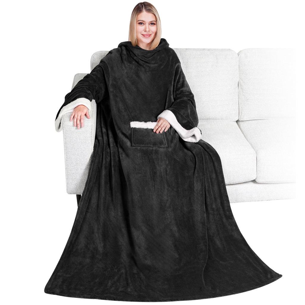 Super Soft Flannel Fleece Blanket with Sleeves for Women Men Adults, Wearable Blanket Warm Soft Plush, Snuggle Pocket Sleeved TV Throw W... - Cozy Fleece Throw Blanket for Couch & Bed - Default Title