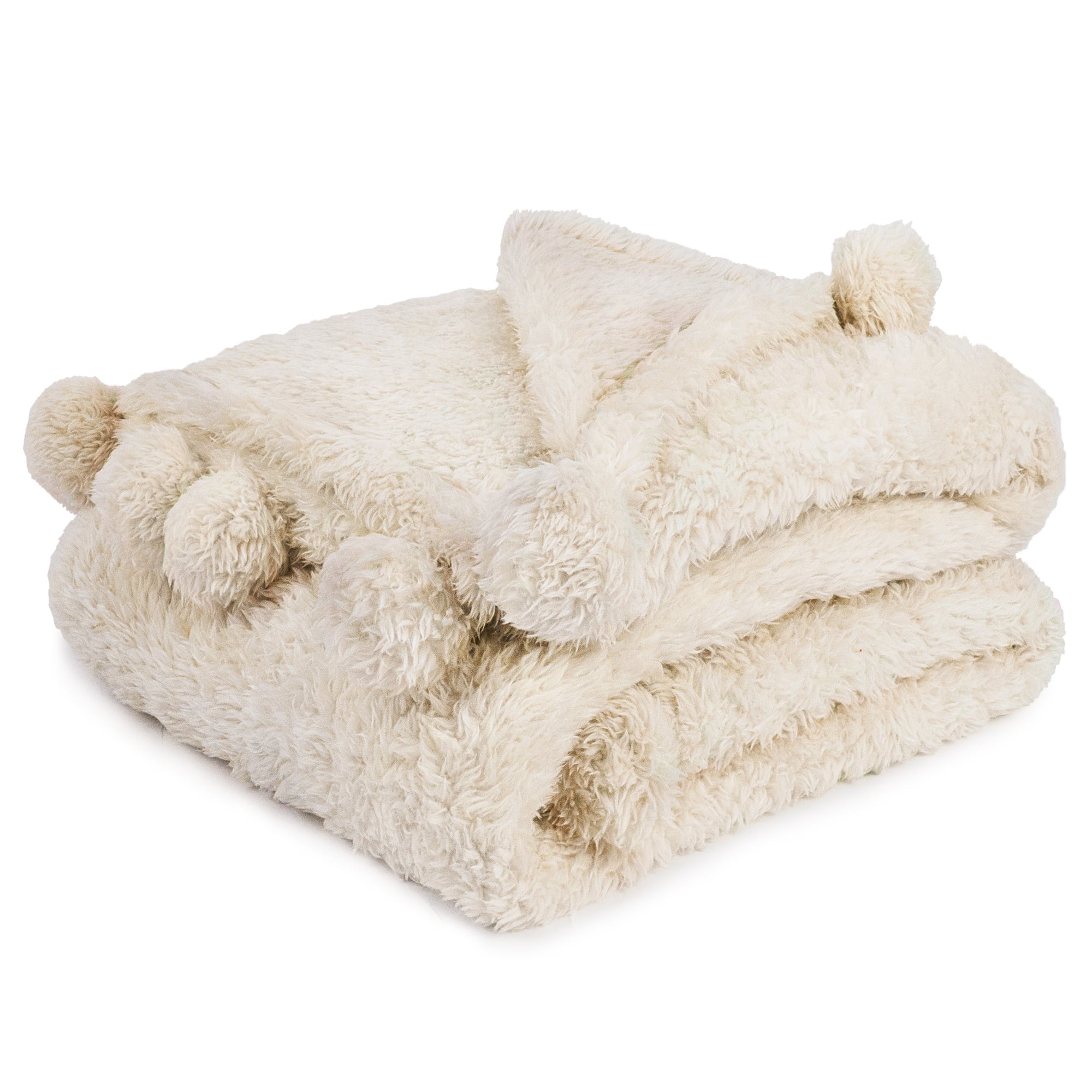 Cozy Fleece Ivory Cream Sherpa Throw Blanket with Soft Pom Pom Fringe, Plush Cozy Warm Blankets for Couch Bed Sofa, Fuzzy Fleece ... - Cozy Fleece Throw Blanket for Couch & Bed - Default Title