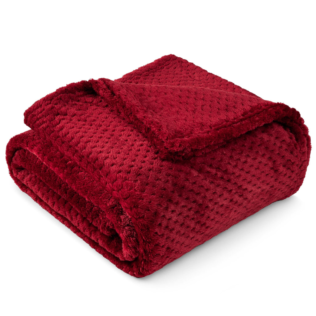 Reversible Sherpa Maroon Red Throw Blanket for Couch, Twin Bed, Soft Fleece Throws for Sofa Chair, Fuzzy Waffle Textured Blanket, Cozy ... - Luxury Knitted Decorative Throw Blanket with Fringes - Default Title