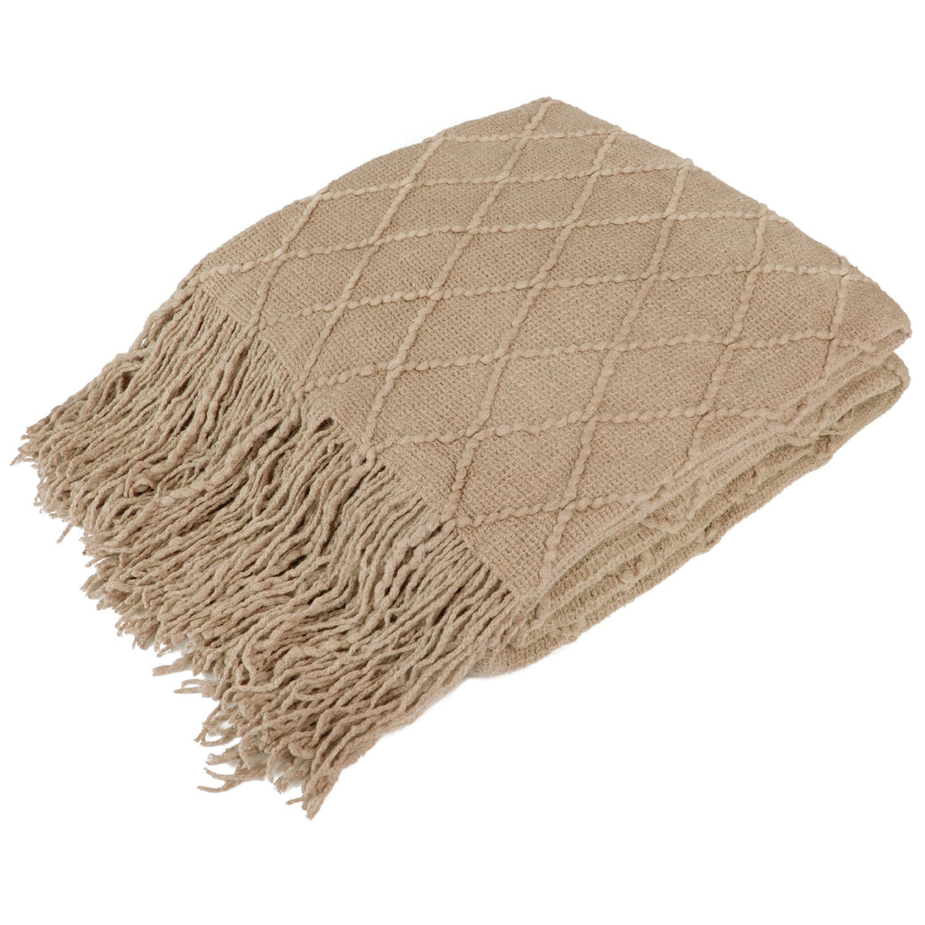 Cozy Fleece Tan Taupe Knit Throw Blanket for Couch Bed, Soft Knitted Farmhouse Sofa Throw for Living Room, Lightweight Decorative... - Super Soft Reversible Sherpa Flannel Blanket - Default Title