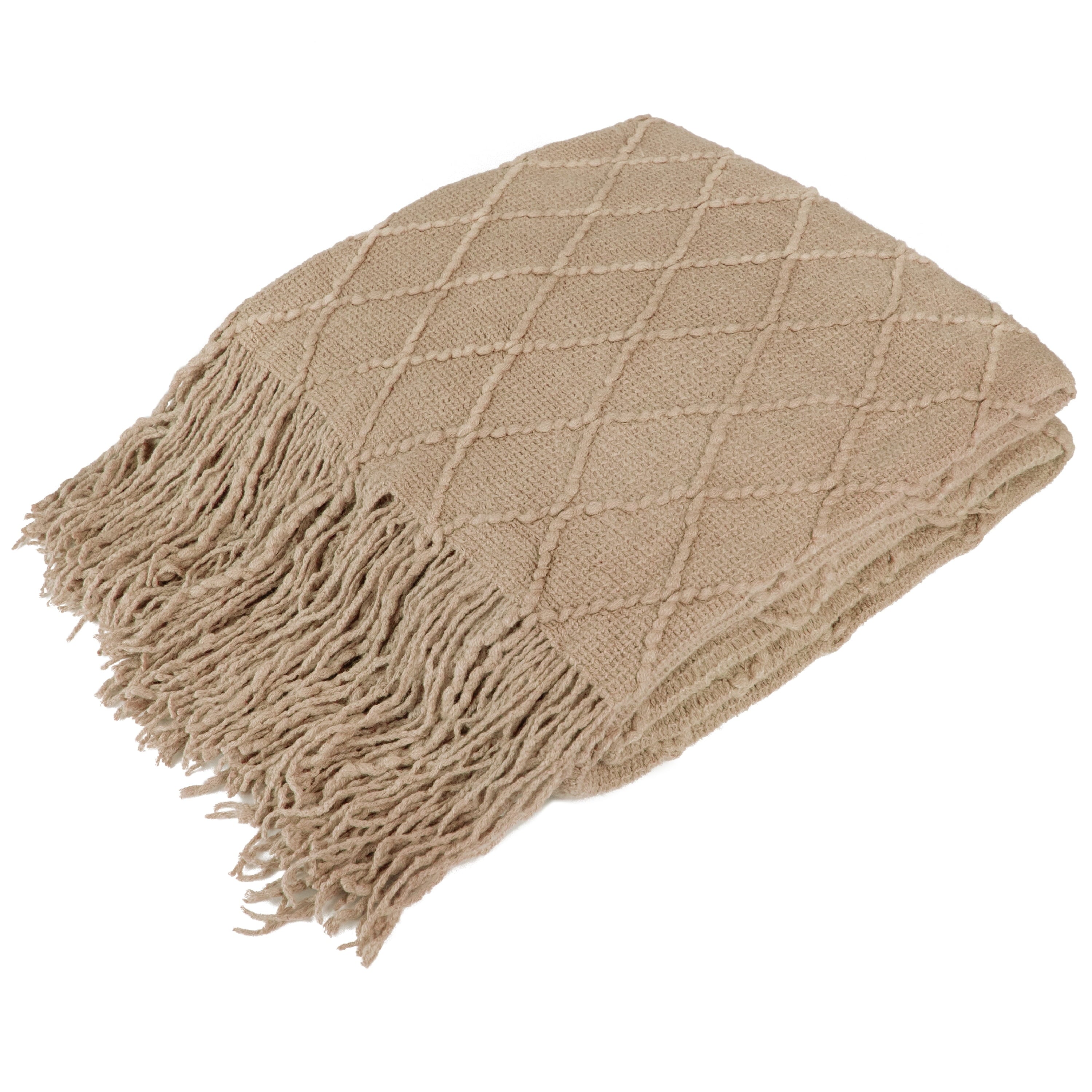 Cozy Fleece Tan Taupe Knit Throw Blanket for Couch Bed, Soft Knitted Farmhouse Sofa Throw for Living Room, Lightweight Decorative... - Super Soft Reversible Sherpa Flannel Blanket - Default Title