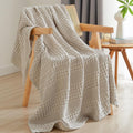 Decorative Knitted 100% Cotton Waffle Weave Blanket, Lightweight Throw Washed Blanket for Bed Sofa Home Decor, Oatmeal, 50"x60" - Lightweight Plush Warm Blanket for All Seasons - Default Title